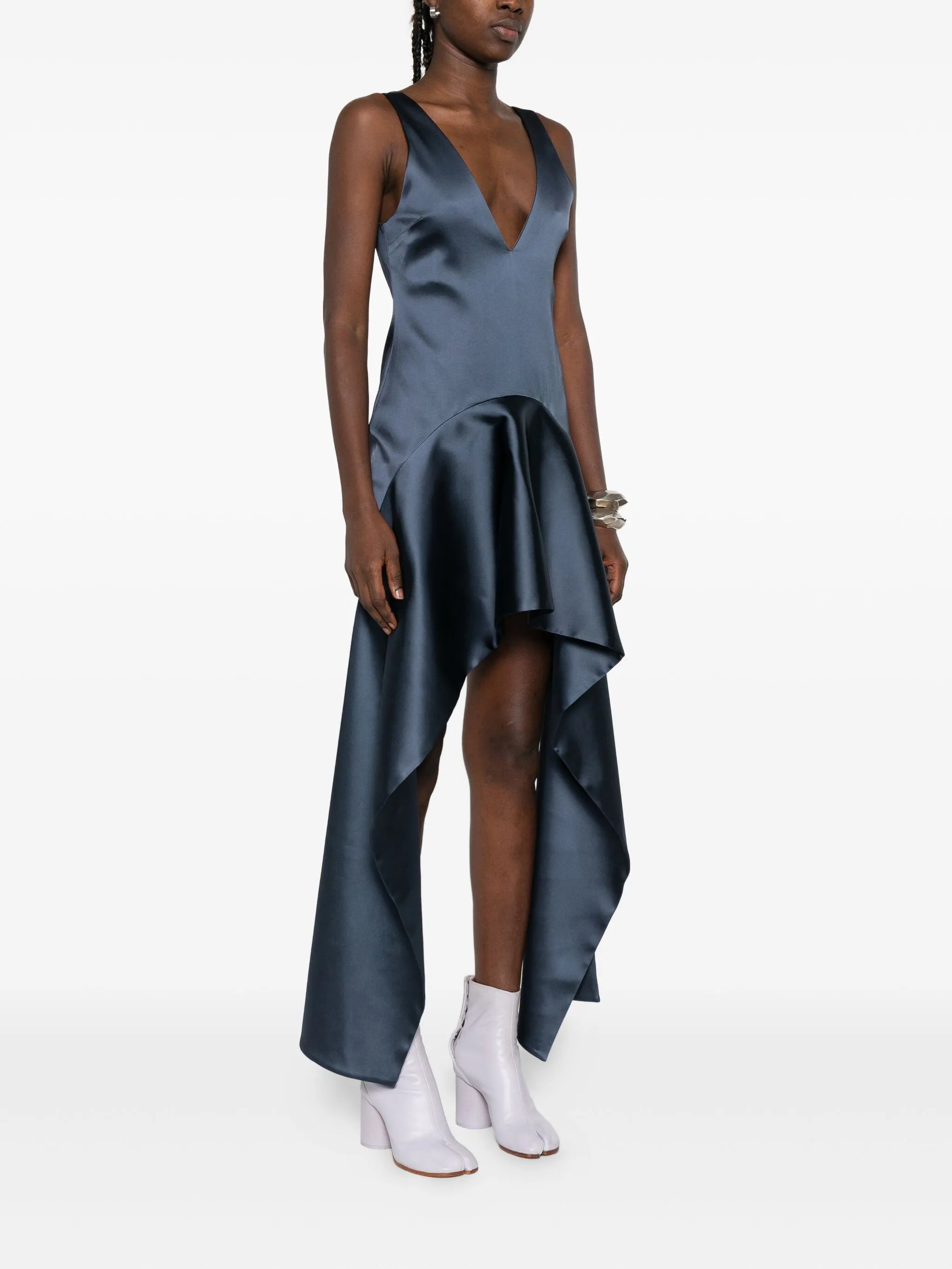V-neck draped-hem dress