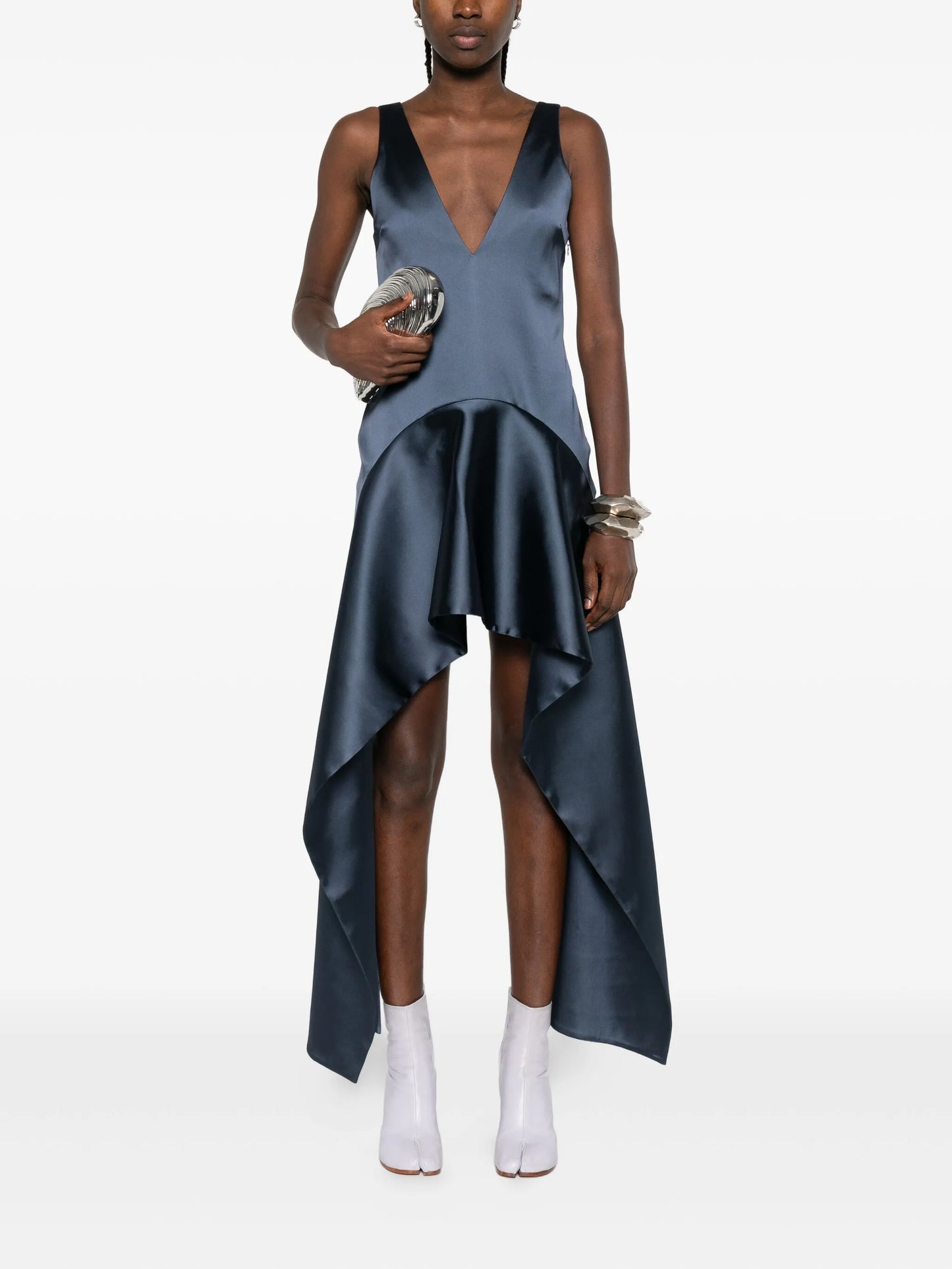 V-neck draped-hem dress