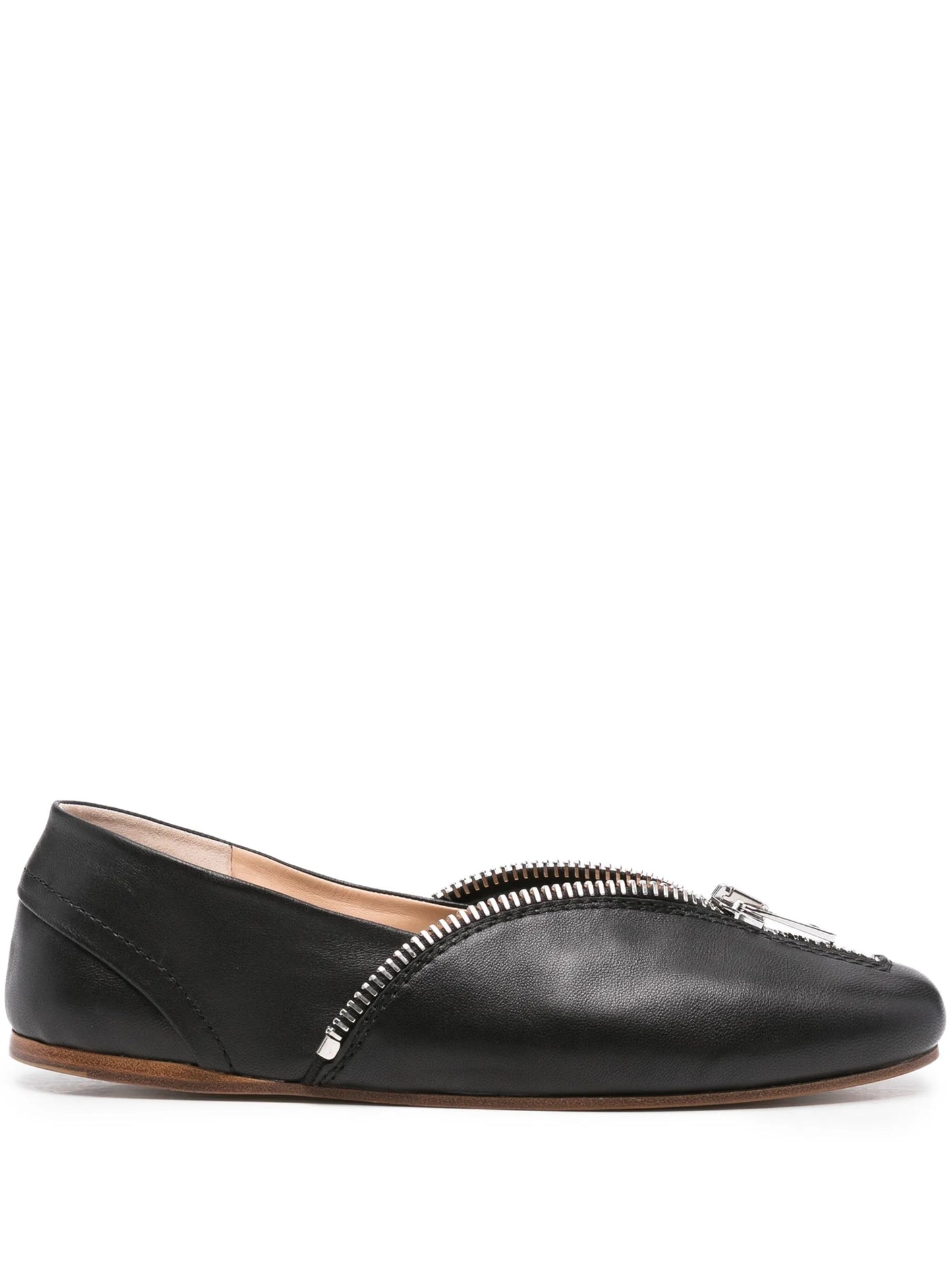 zip-detail leather ballet flats