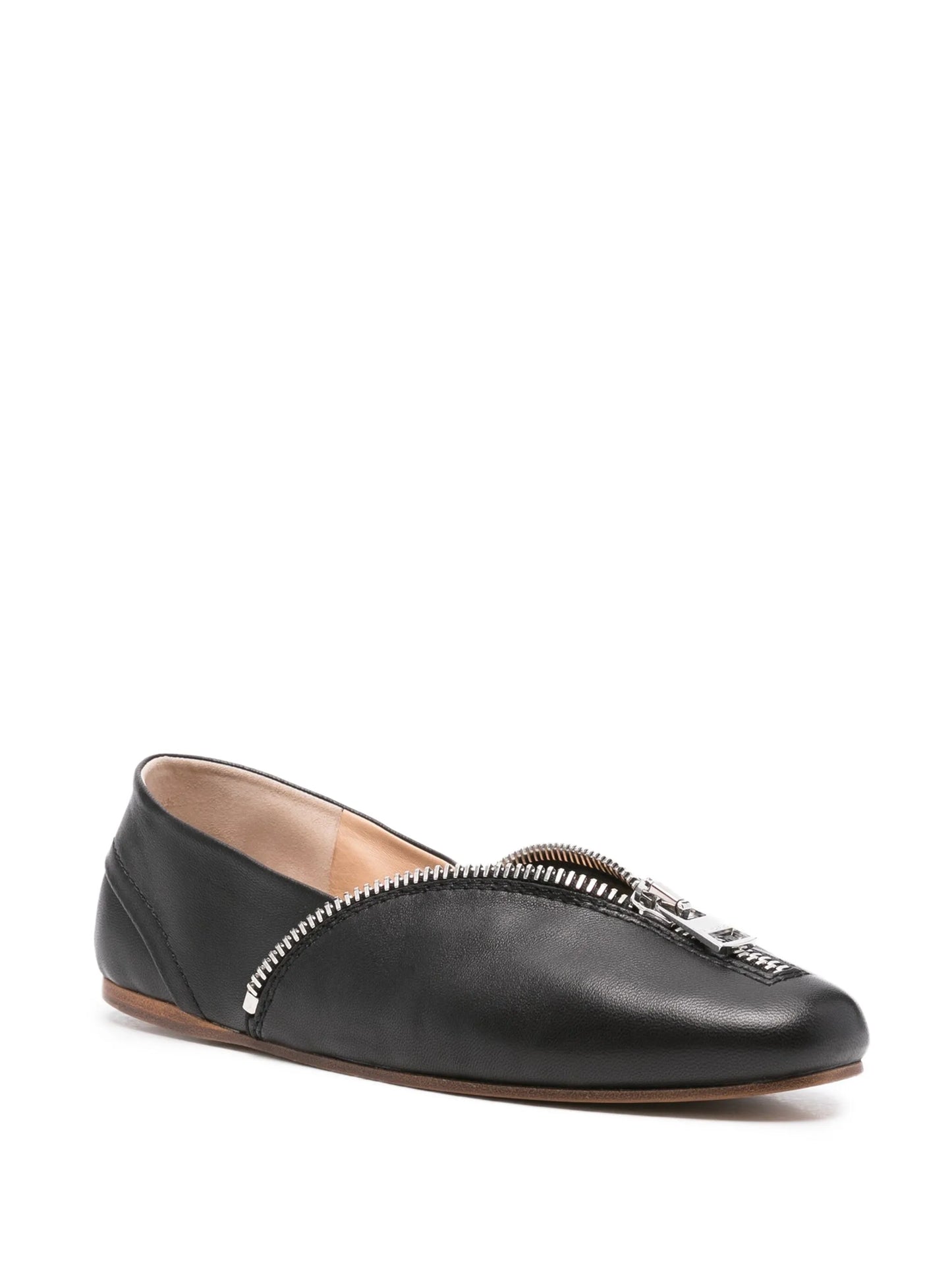 zip-detail leather ballet flats