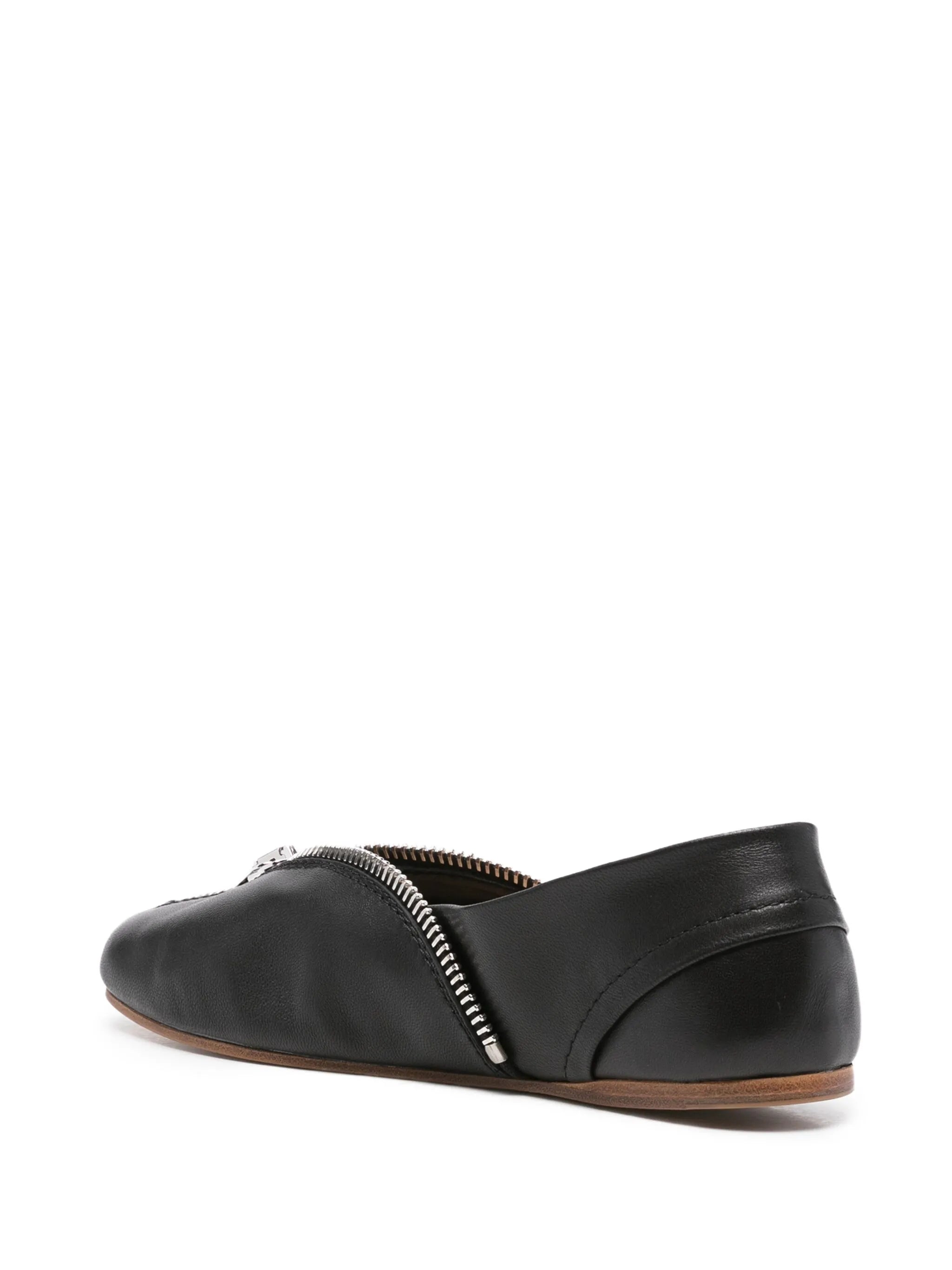 zip-detail leather ballet flats