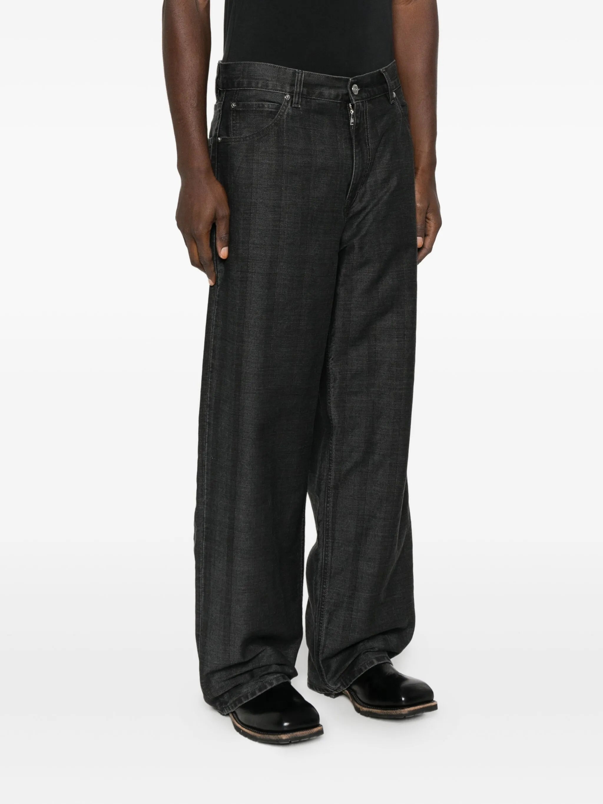 coated herringbone jeans