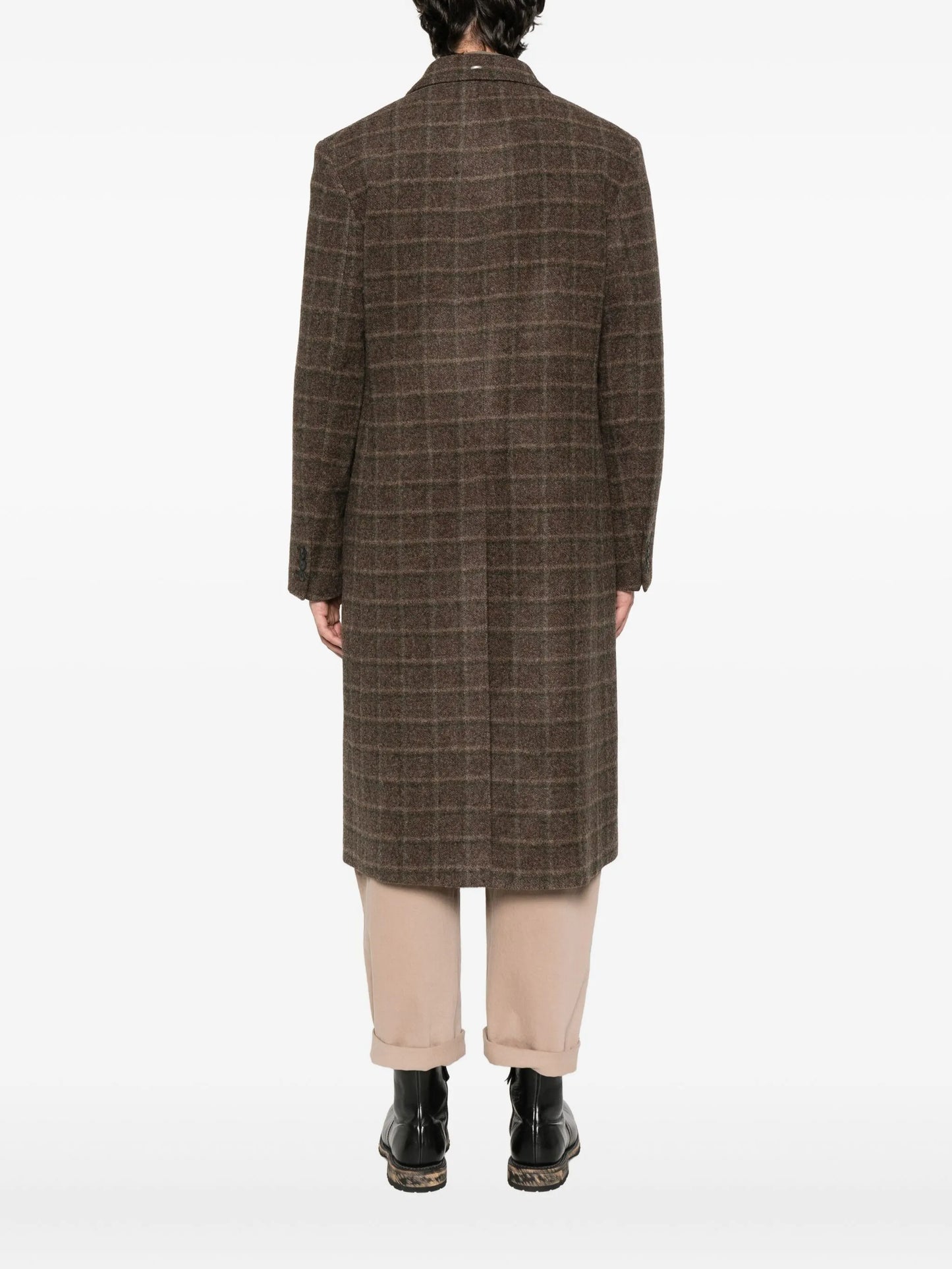 checked double-breasted coat