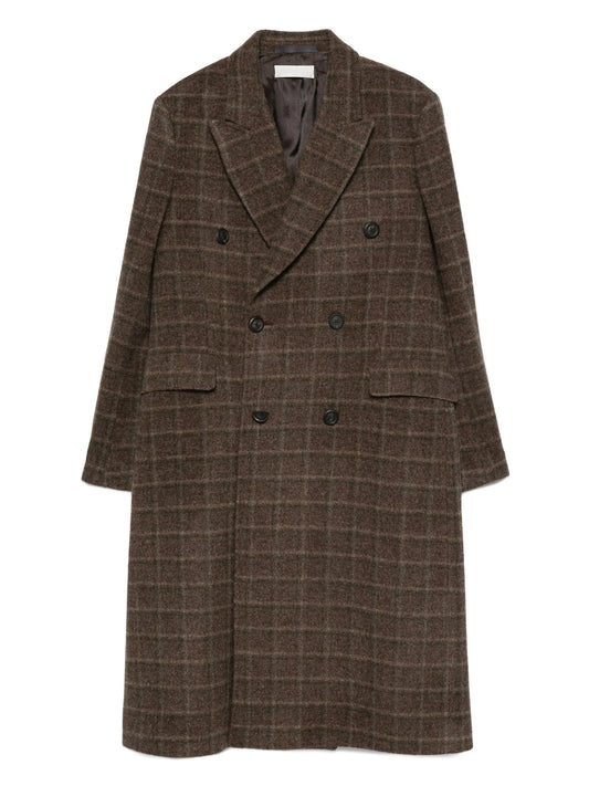 checked double-breasted coat