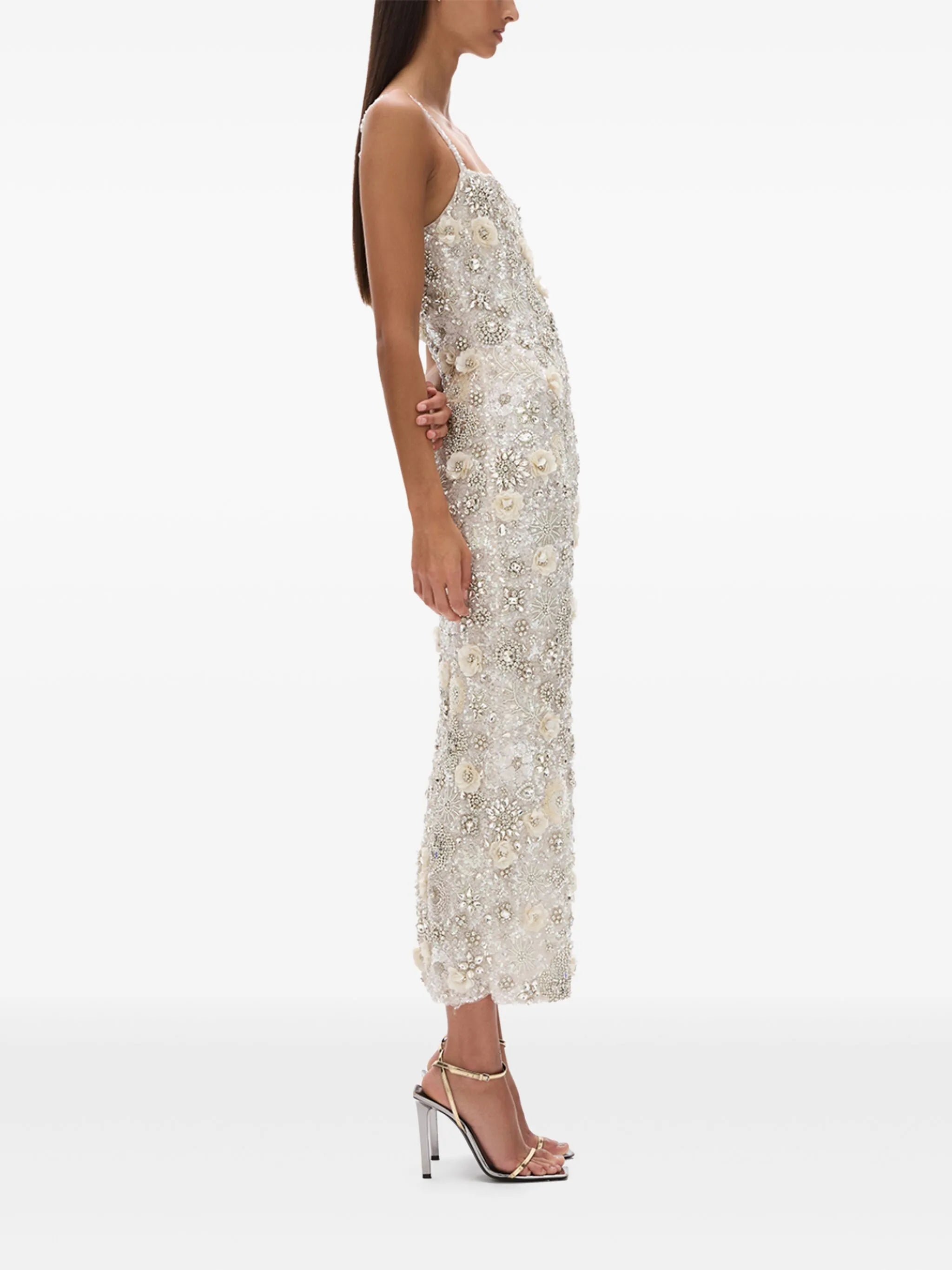 Francesca floral-embroidered midi dress