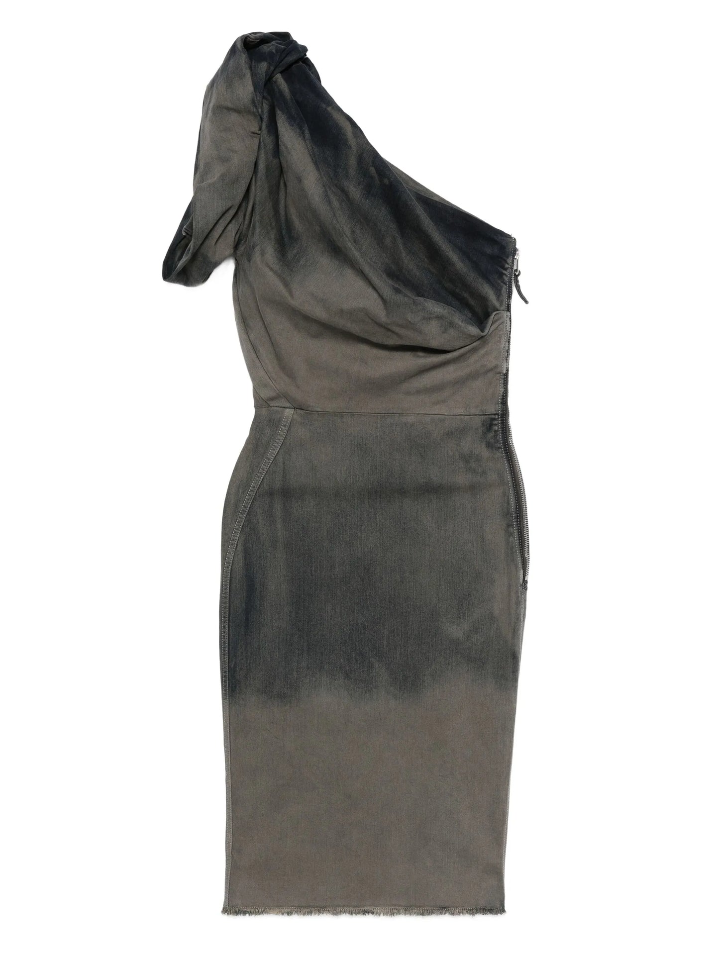 one-shoulder denim midi dress