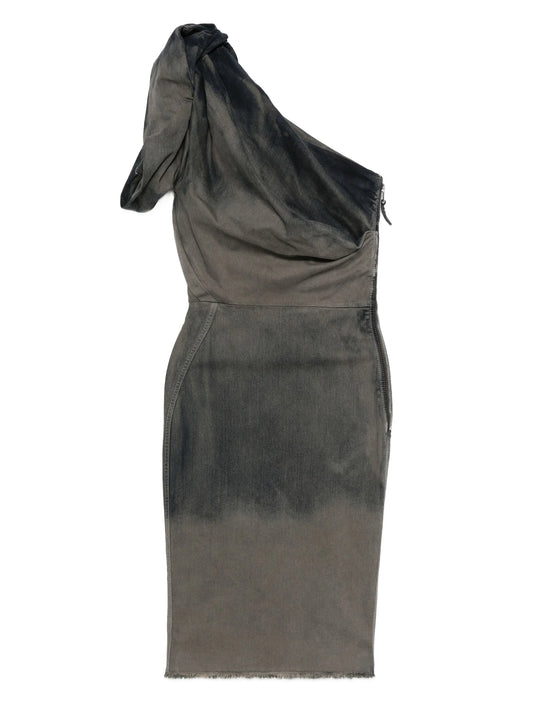 one-shoulder denim midi dress