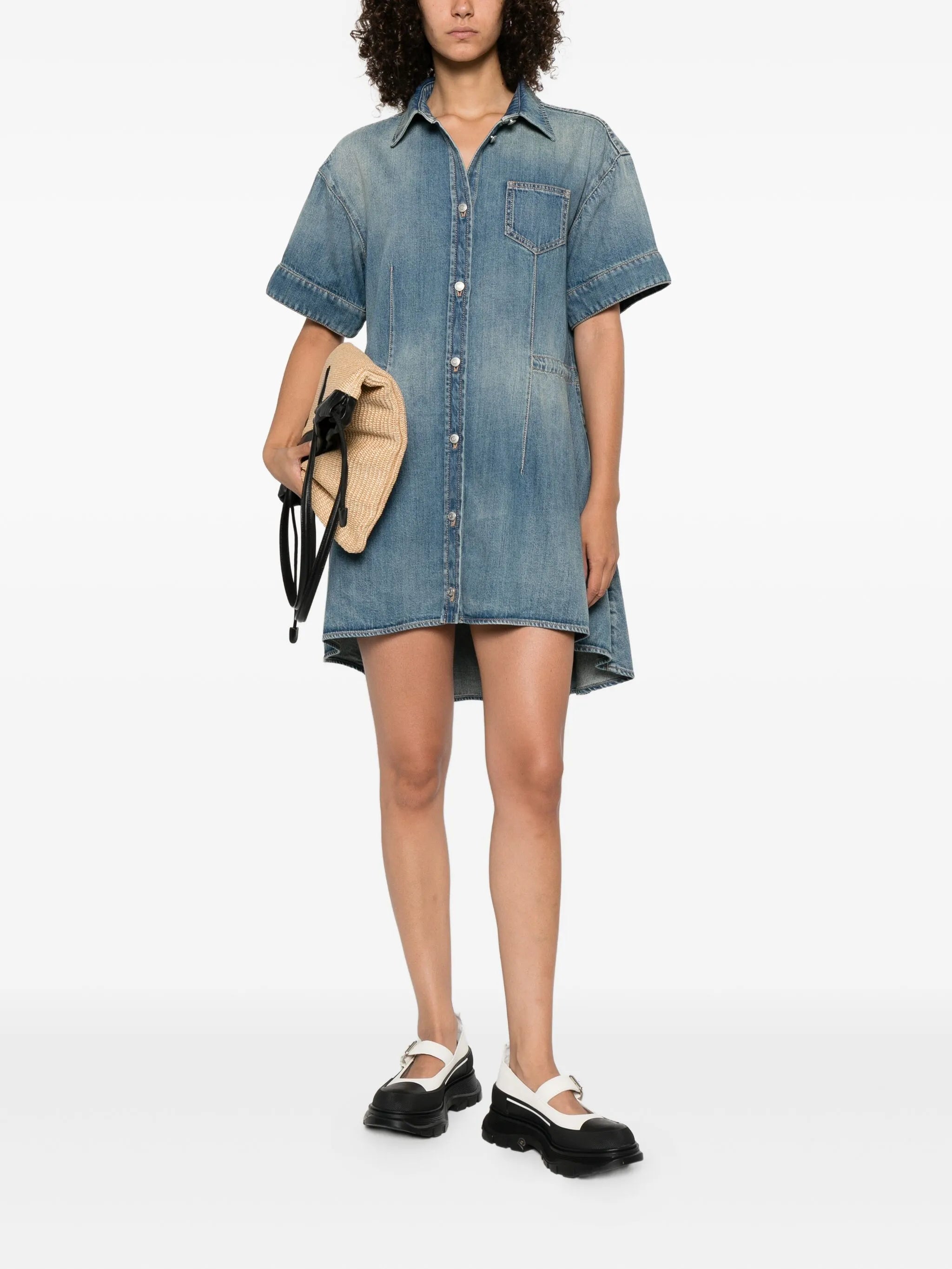 short-sleeved denim dress