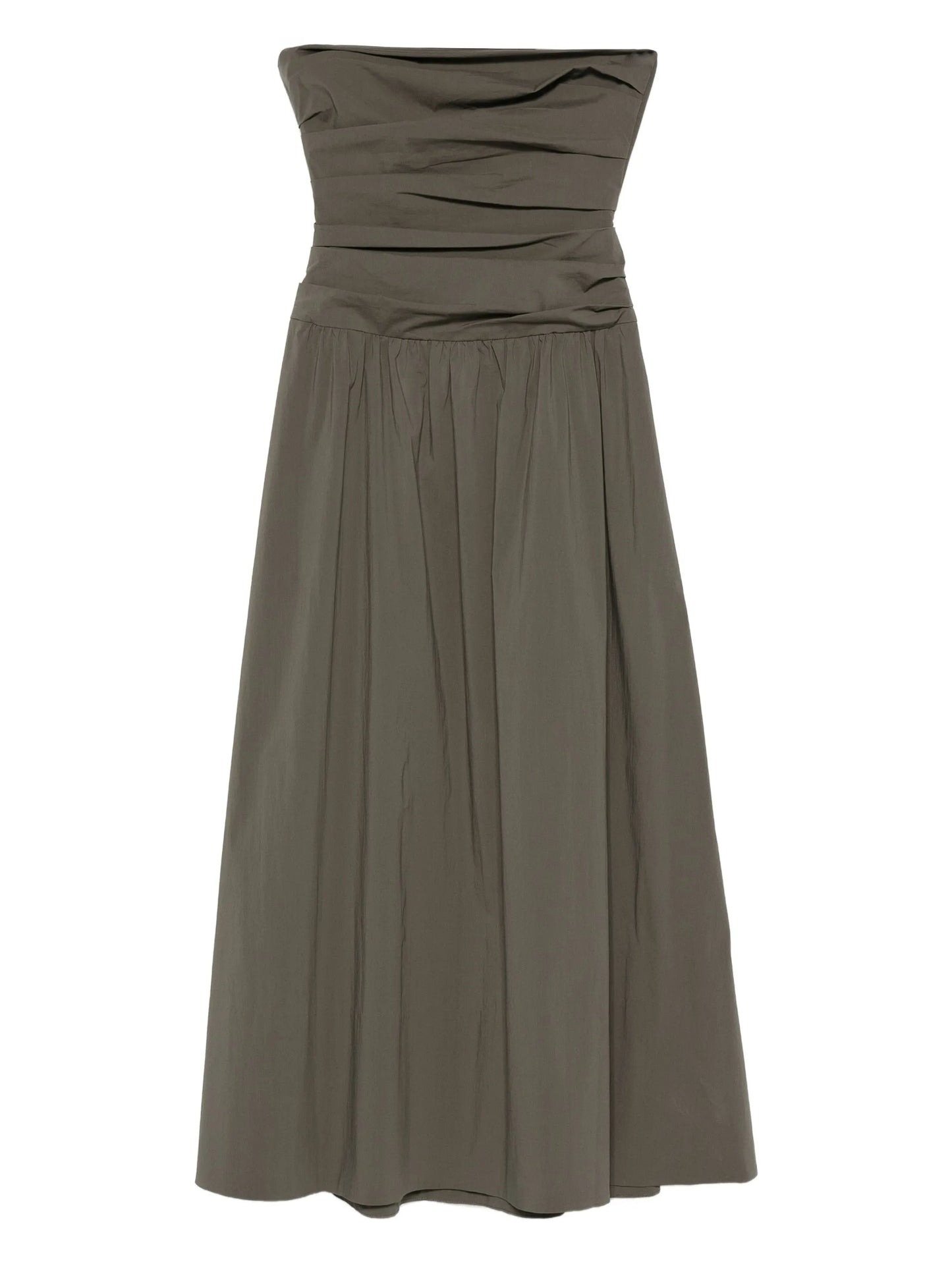 gathered-detail strapless midi dress