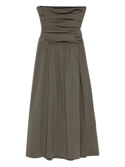 gathered-detail strapless midi dress