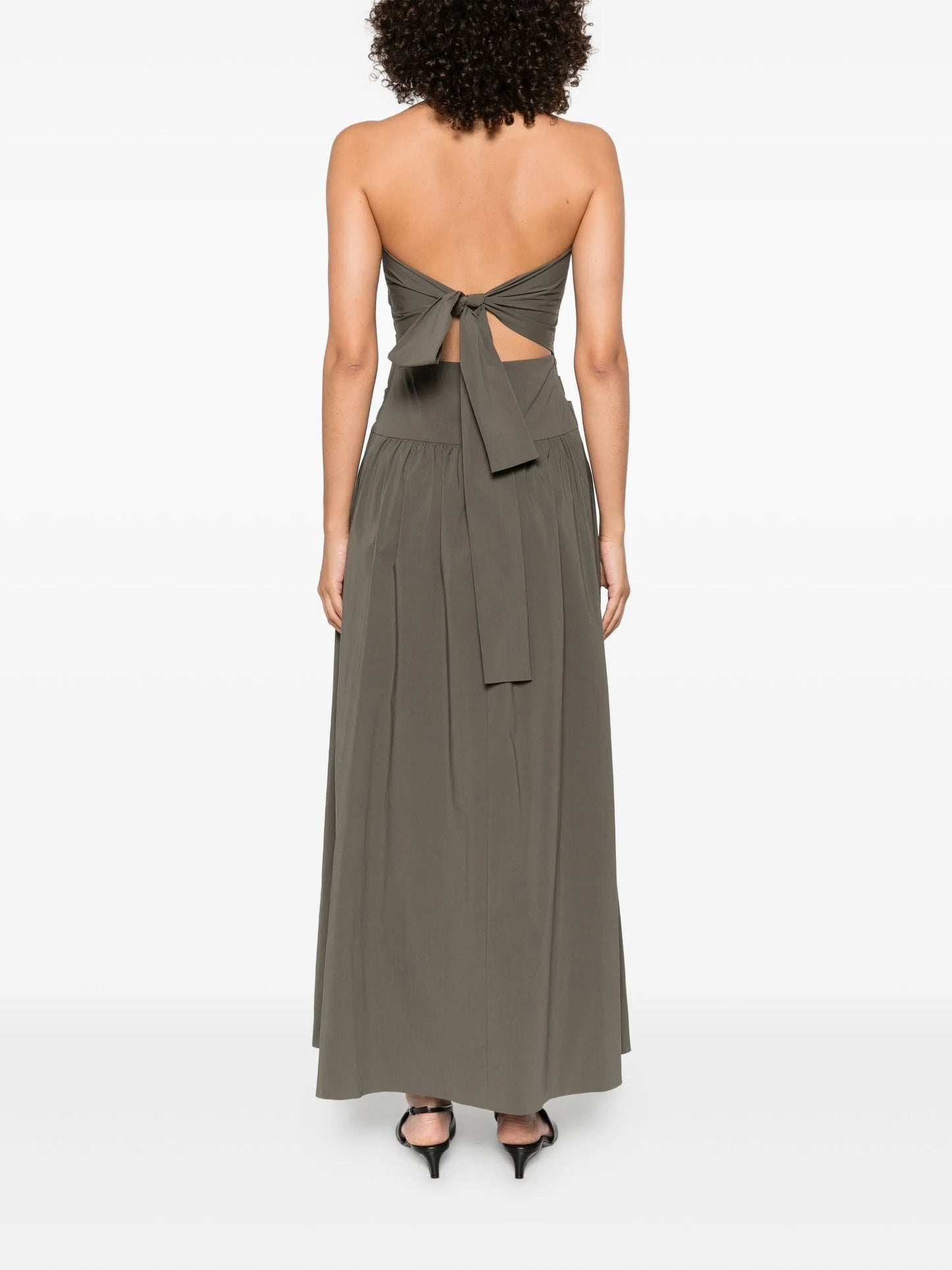 gathered-detail strapless midi dress