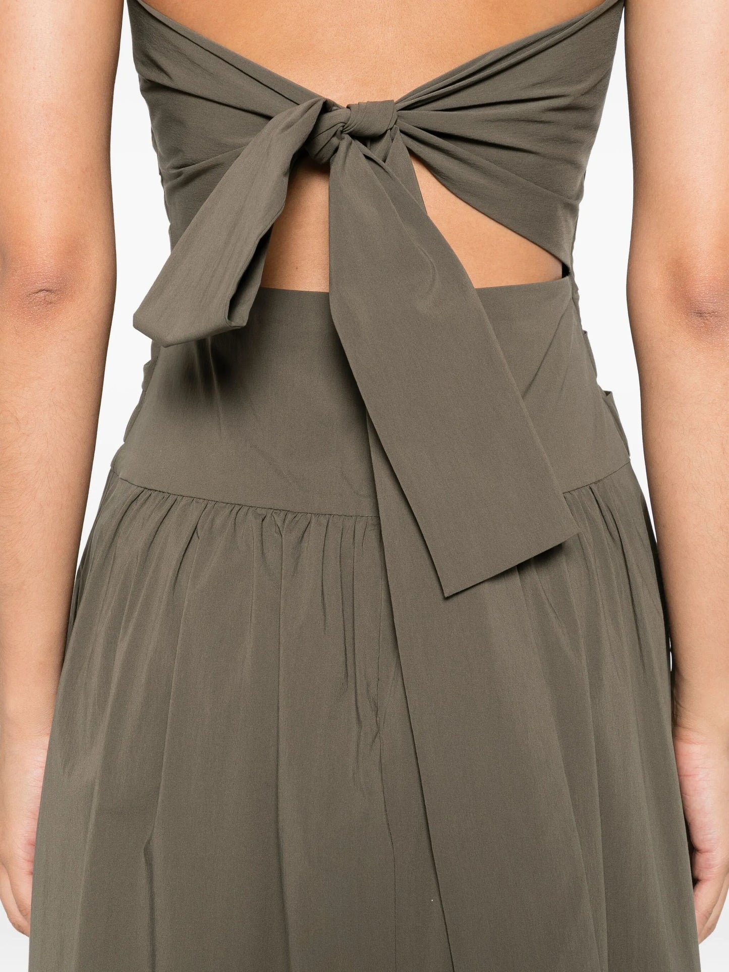 gathered-detail strapless midi dress
