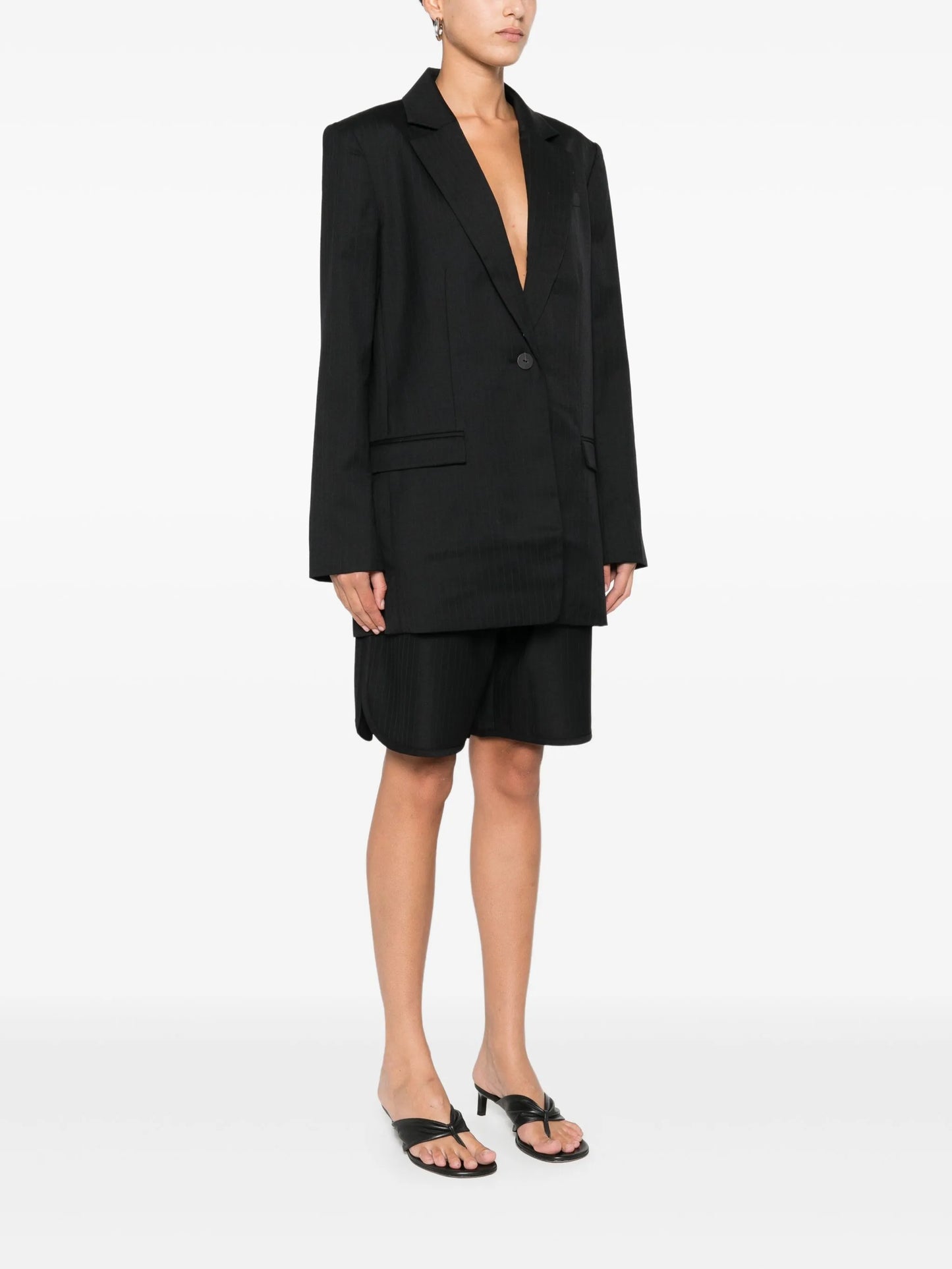 pinstriped split-detail blazer