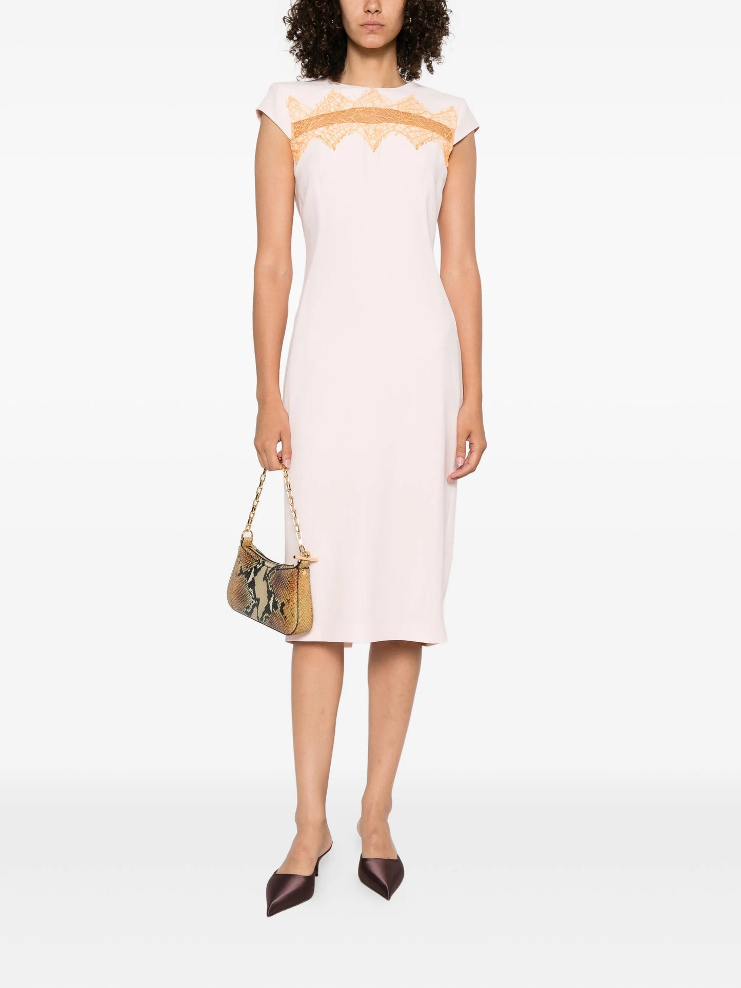 lace-insert midi dress