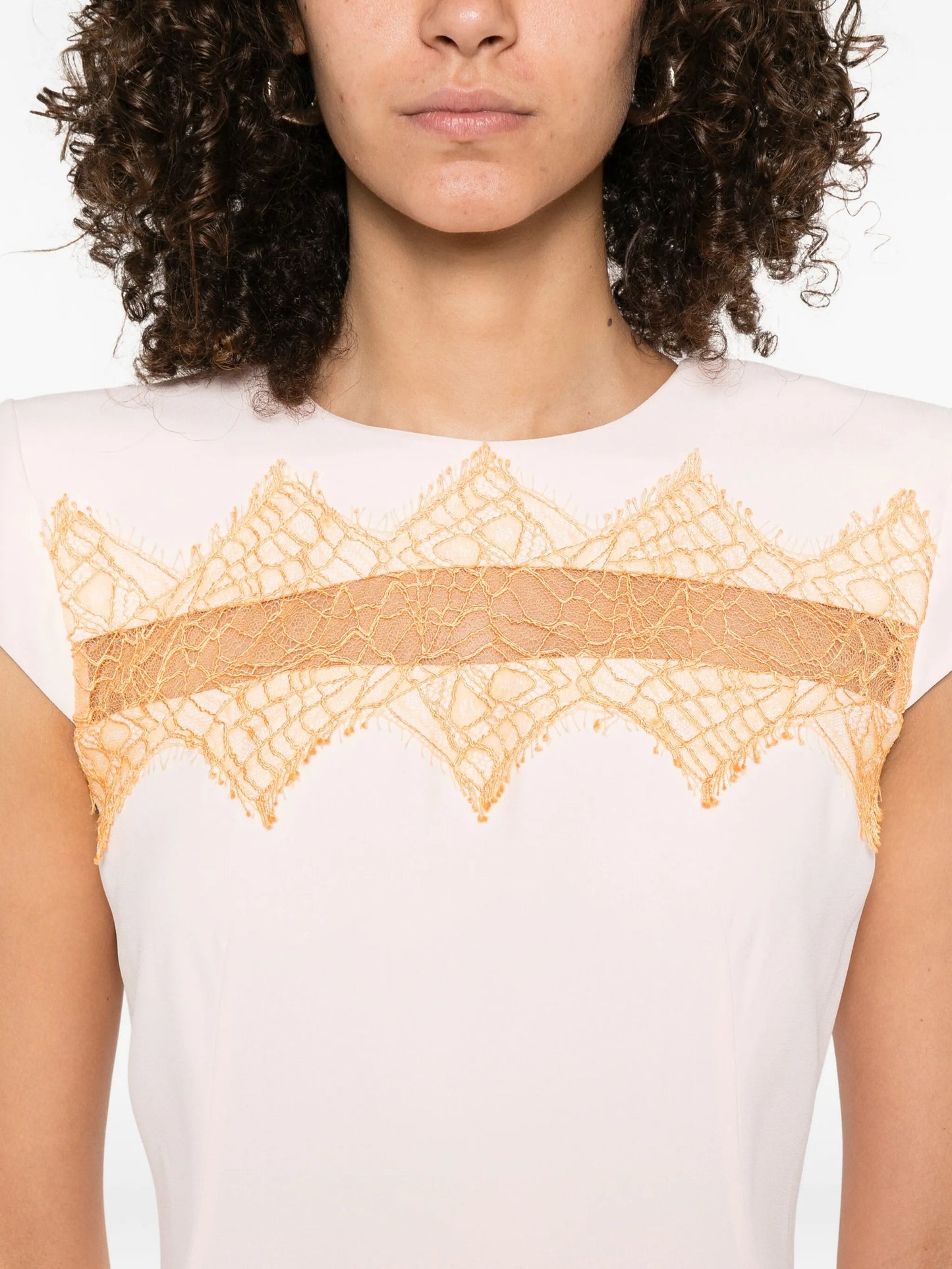 lace-insert midi dress