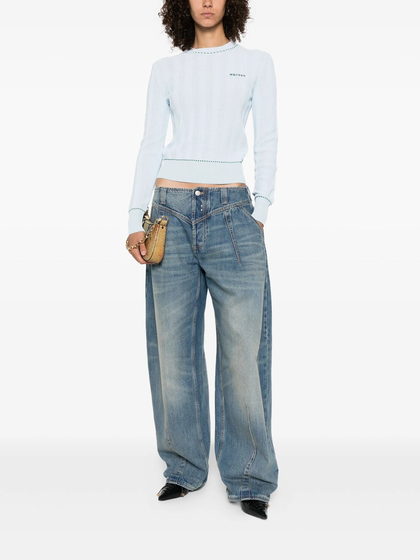whiskering-effect jeans