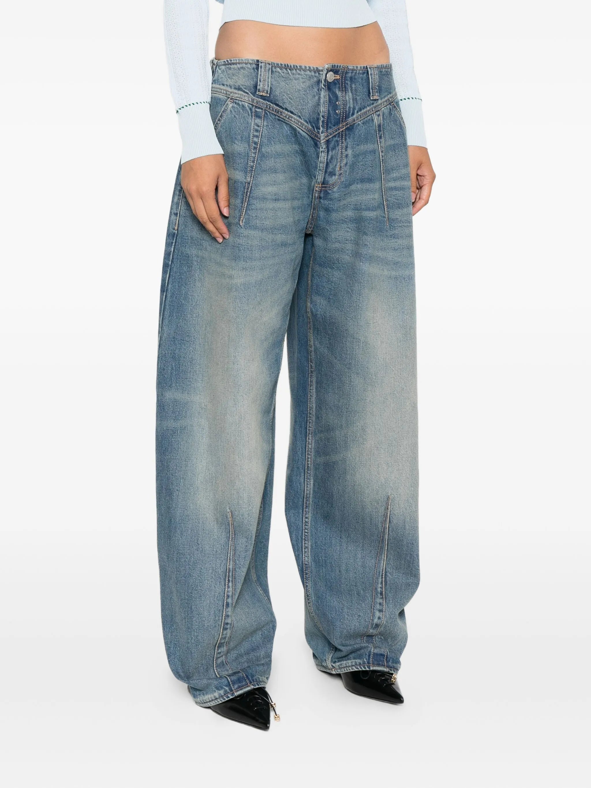 whiskering-effect jeans