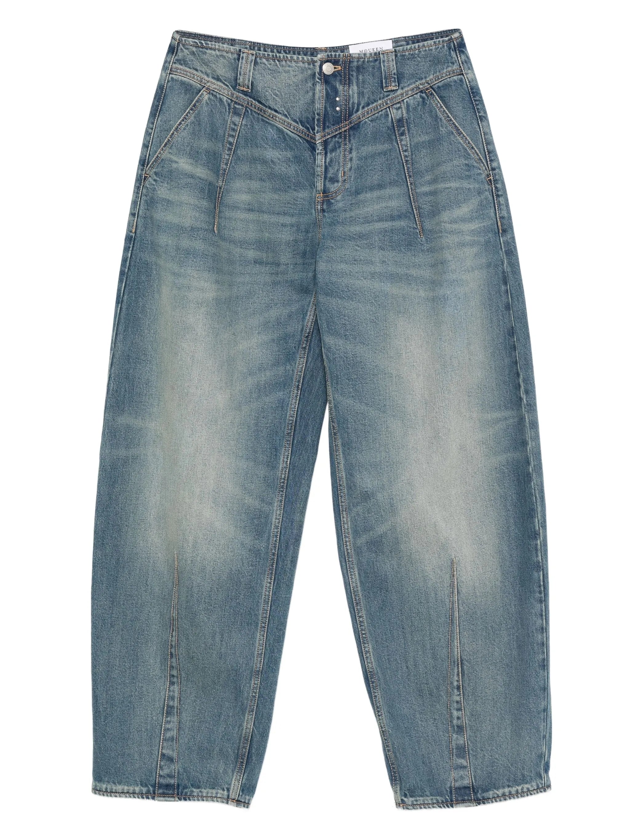 whiskering-effect jeans