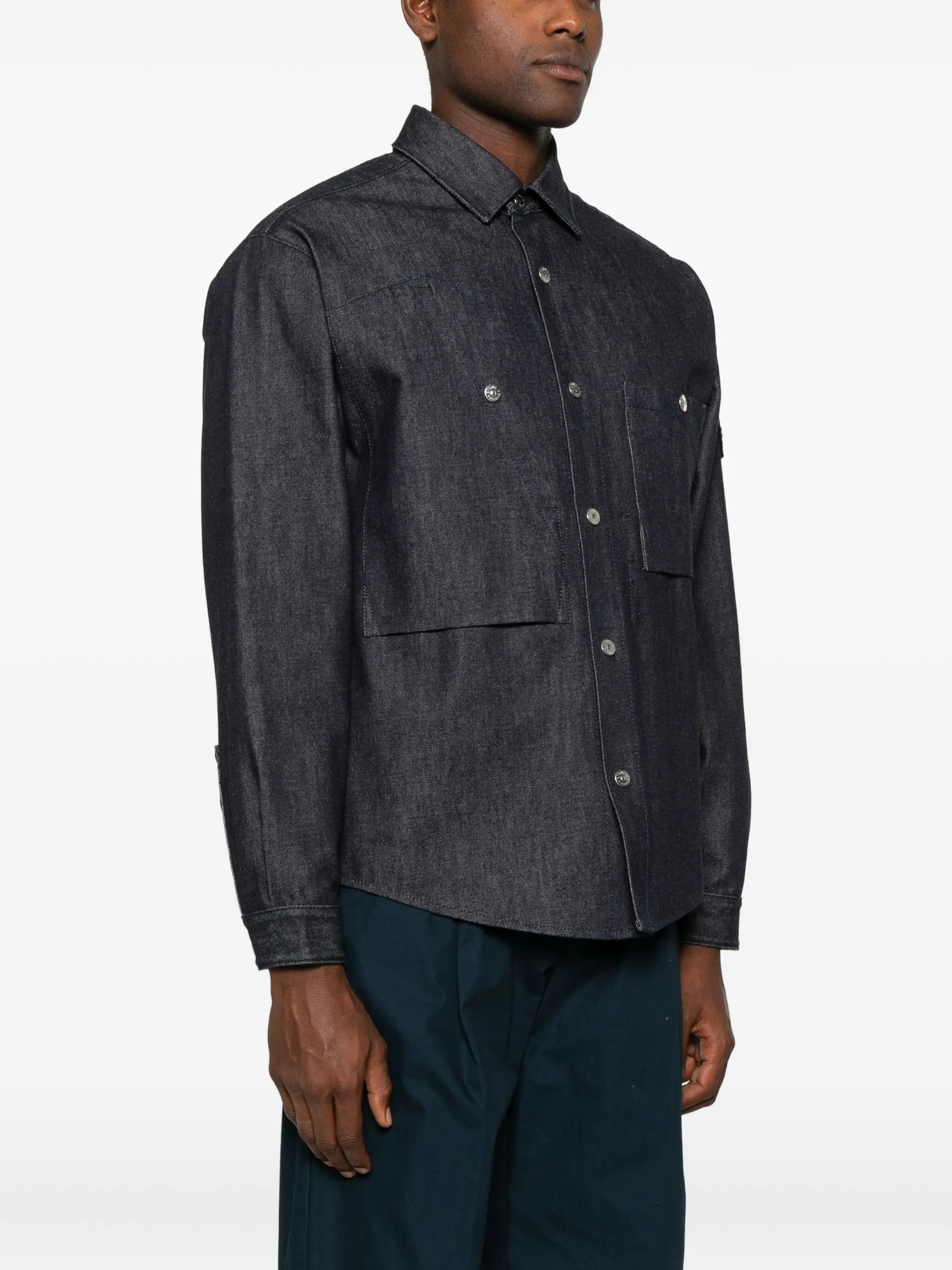 Compass-badge denim shirt