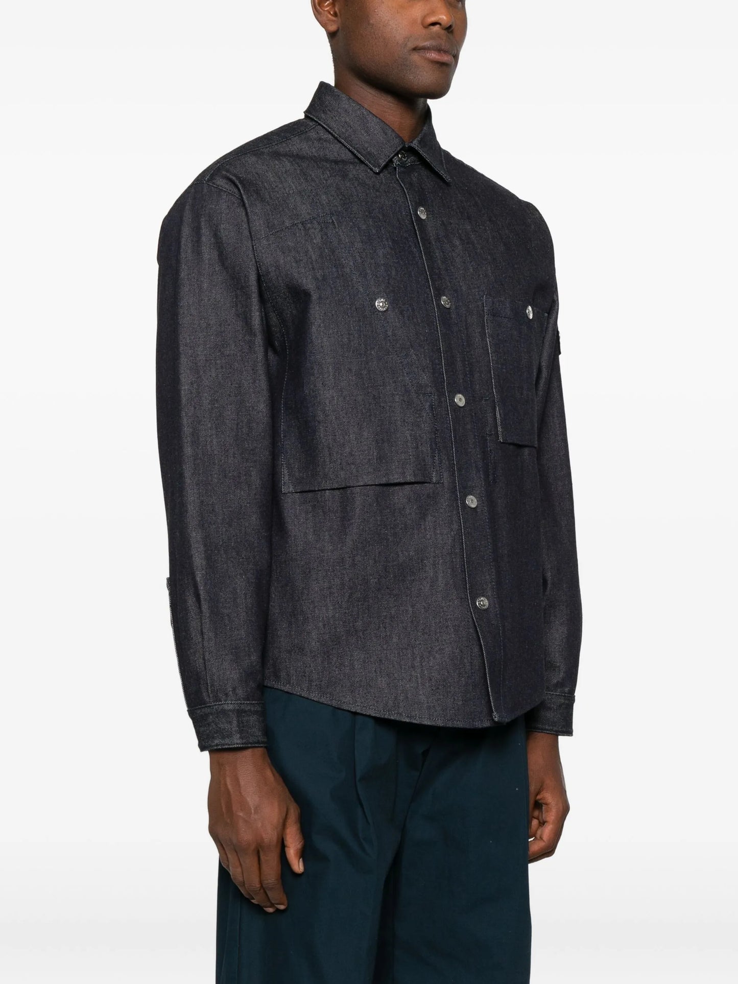 Compass-badge denim shirt