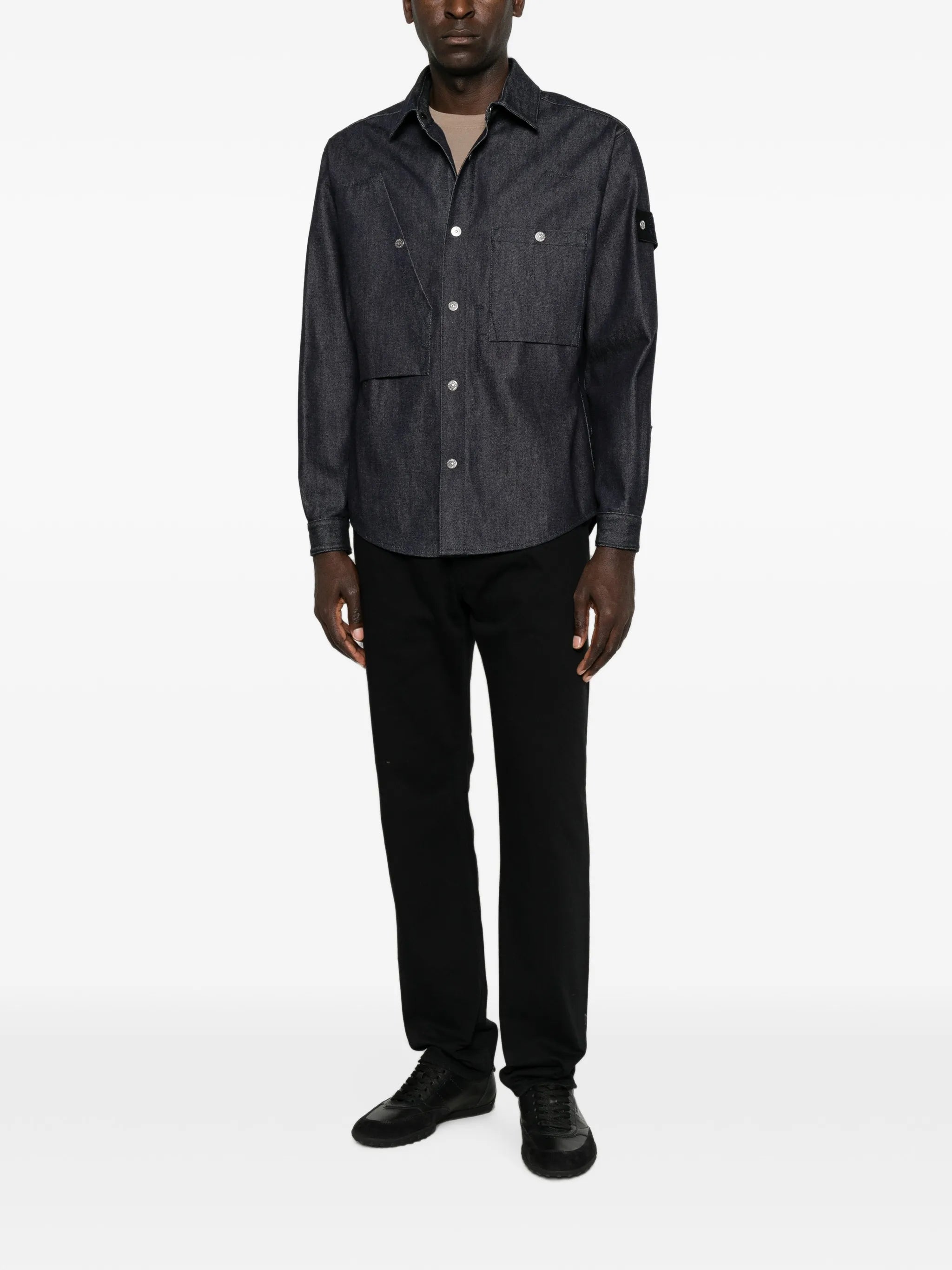 Compass-badge denim shirt
