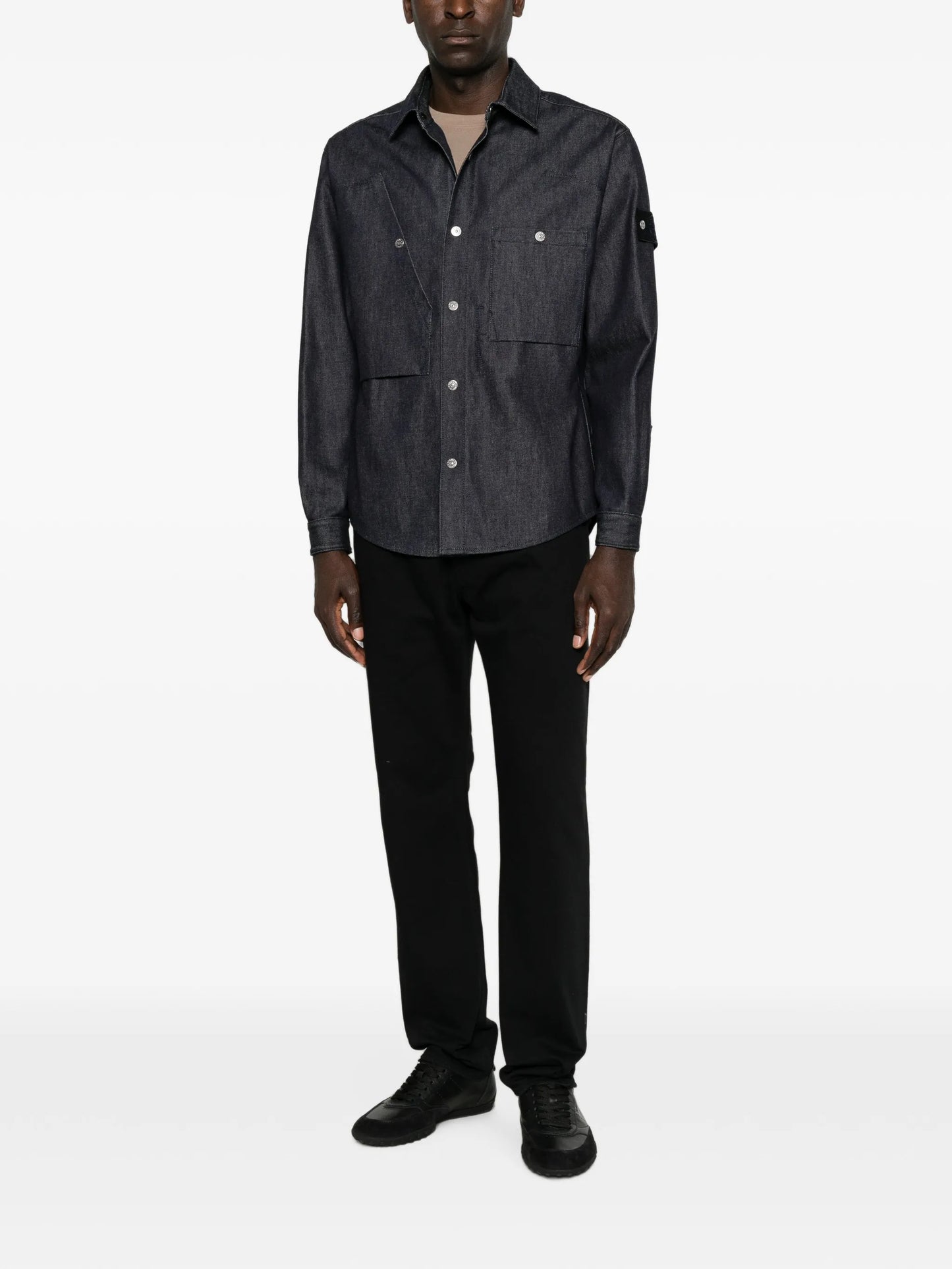 Compass-badge denim shirt
