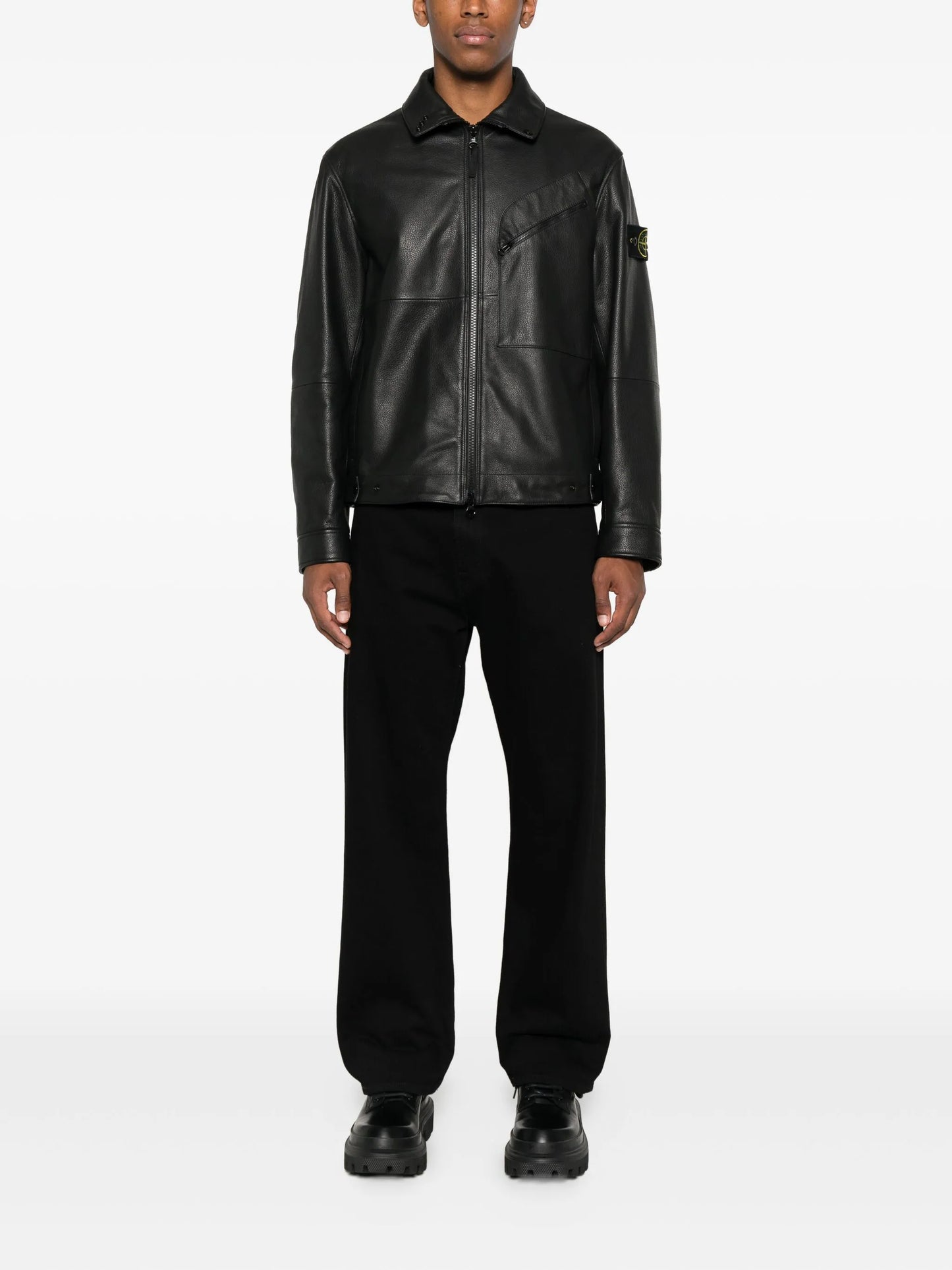 panelled zip-fastening leather jacket