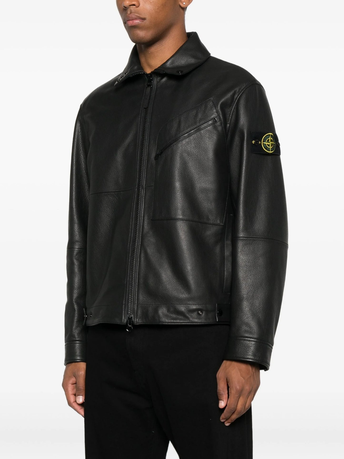 panelled zip-fastening leather jacket