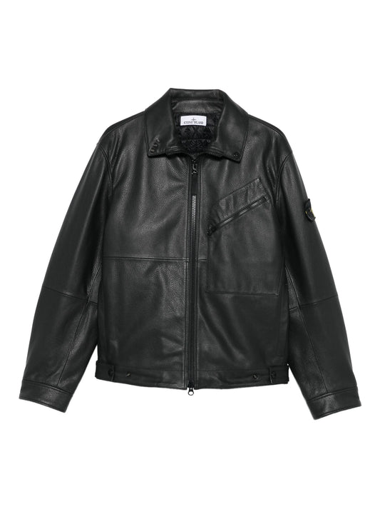 panelled zip-fastening leather jacket