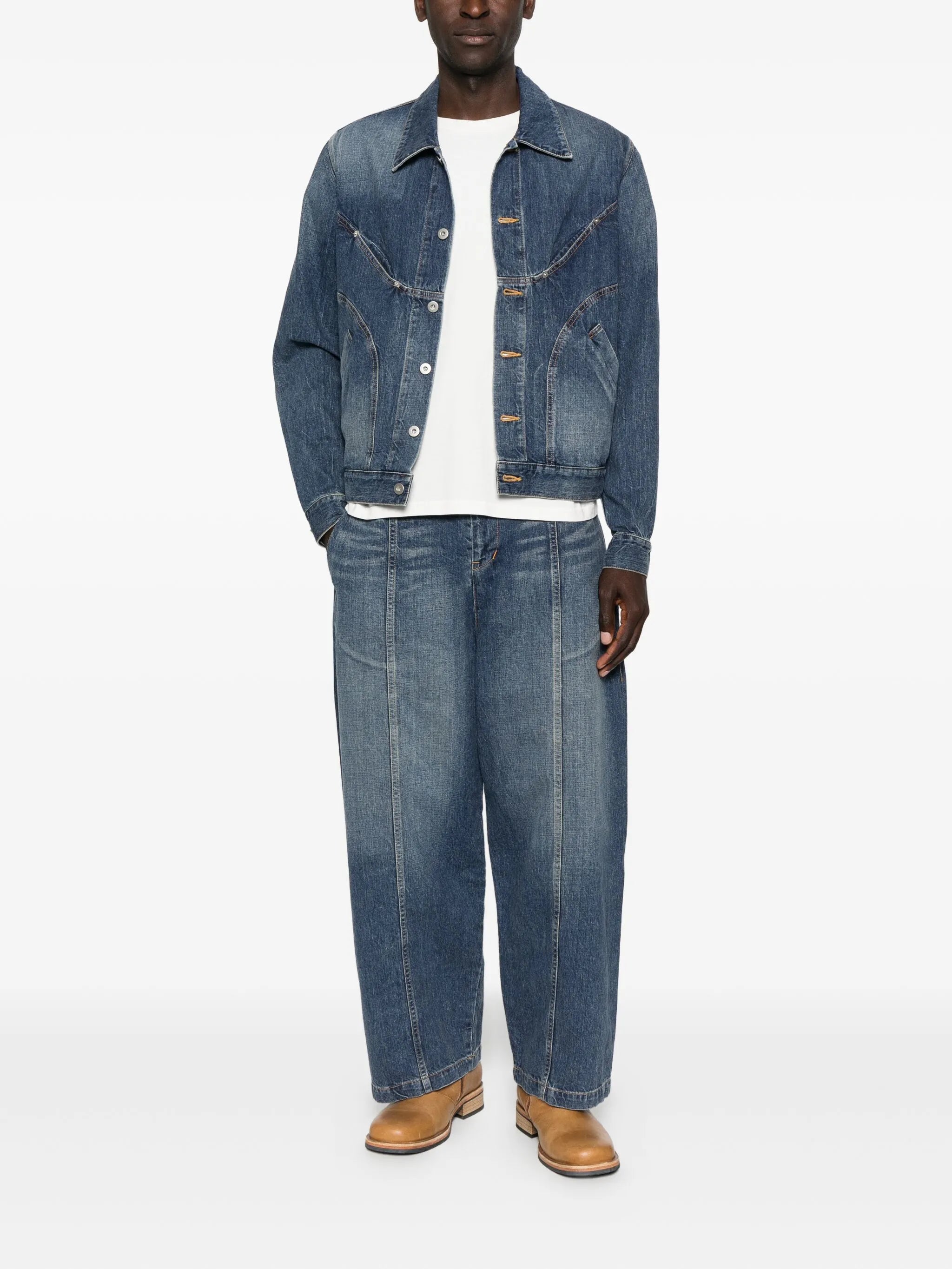 curved-panel denim jacket