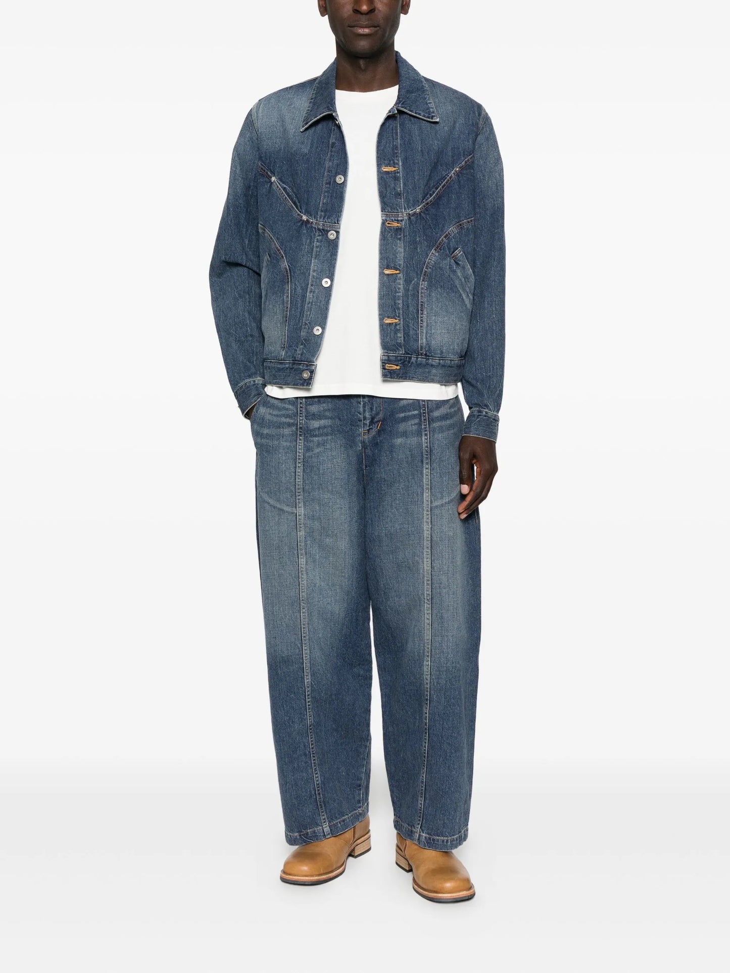 curved-panel denim jacket