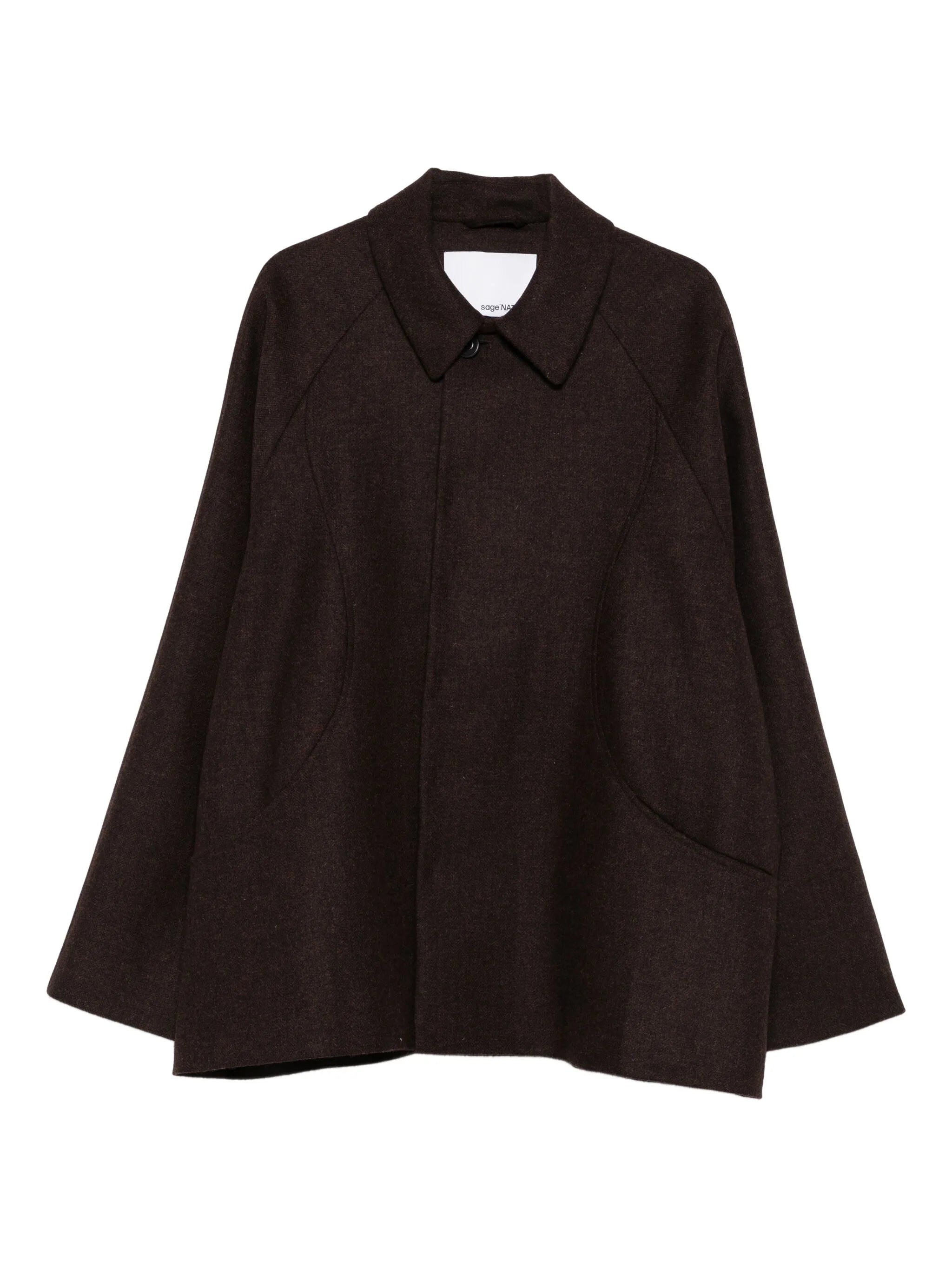 curved-pocket herringbone-pattern overcoat