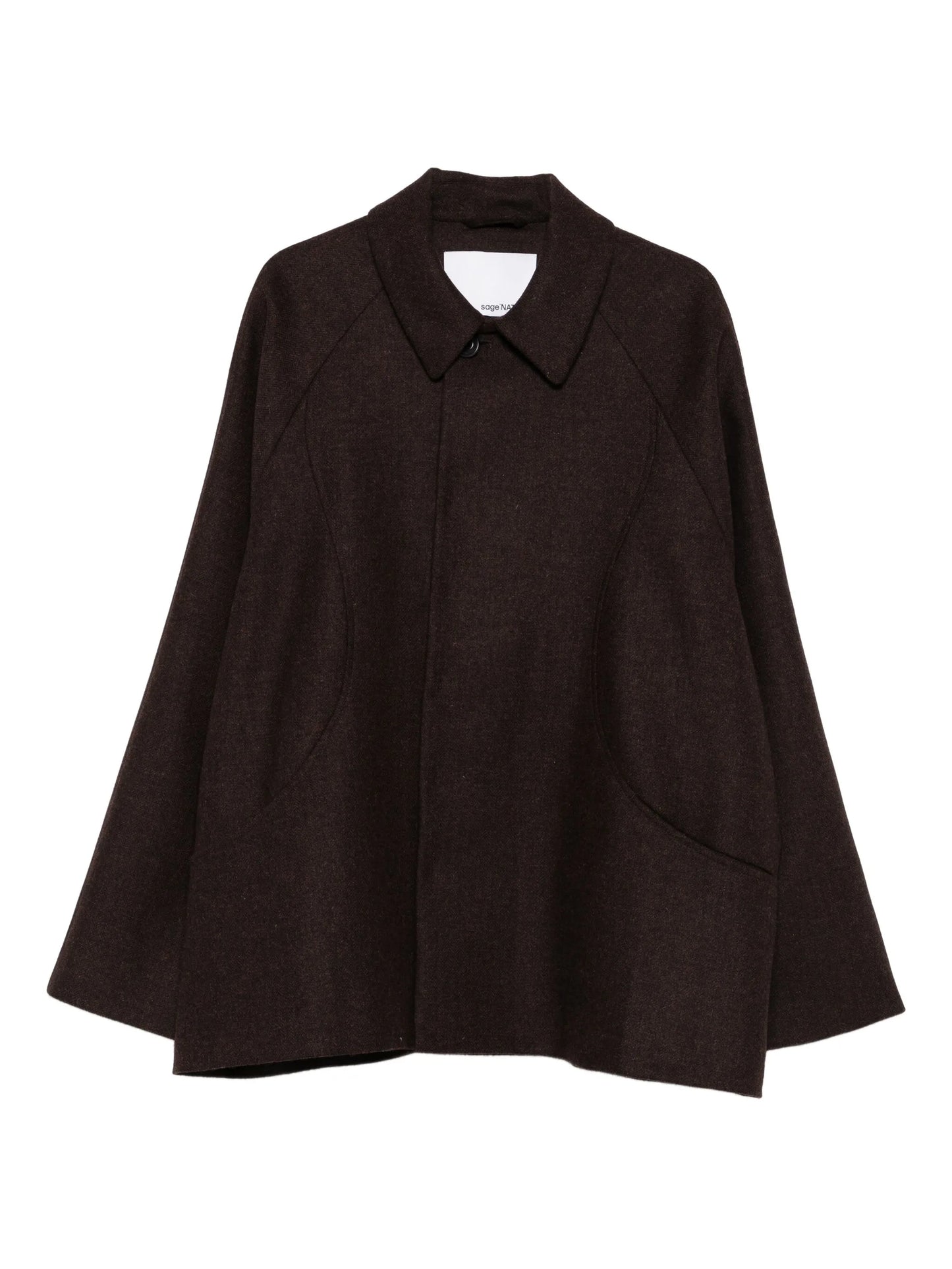 curved-pocket herringbone-pattern overcoat