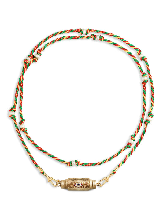 14K gold evil eye baby locket with mauli silky thread necklace