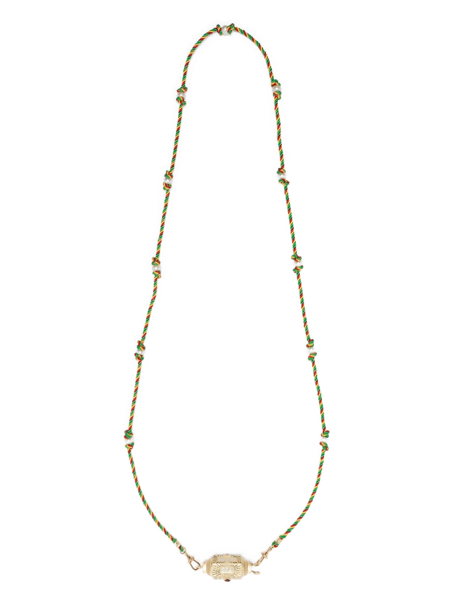 14K gold and sapphires love you locket with mauli silky thread necklace