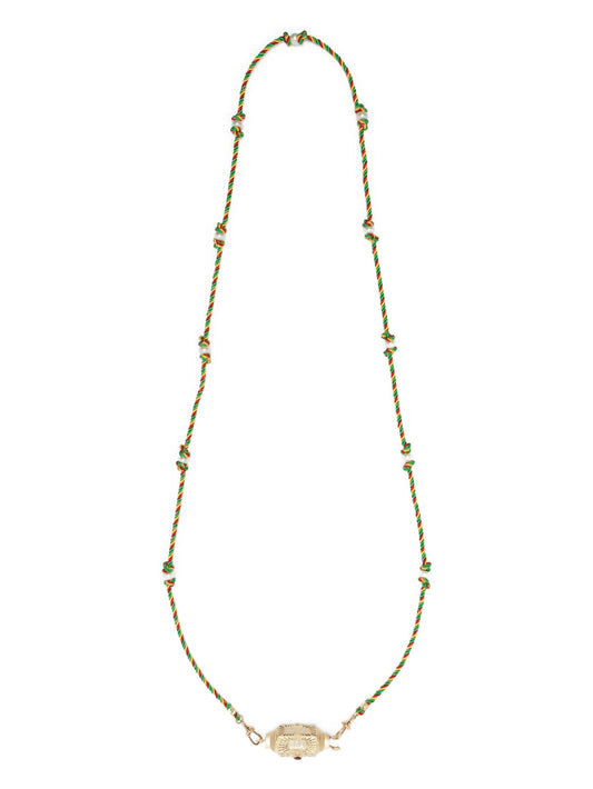 14K gold and sapphires love you locket with mauli silky thread necklace