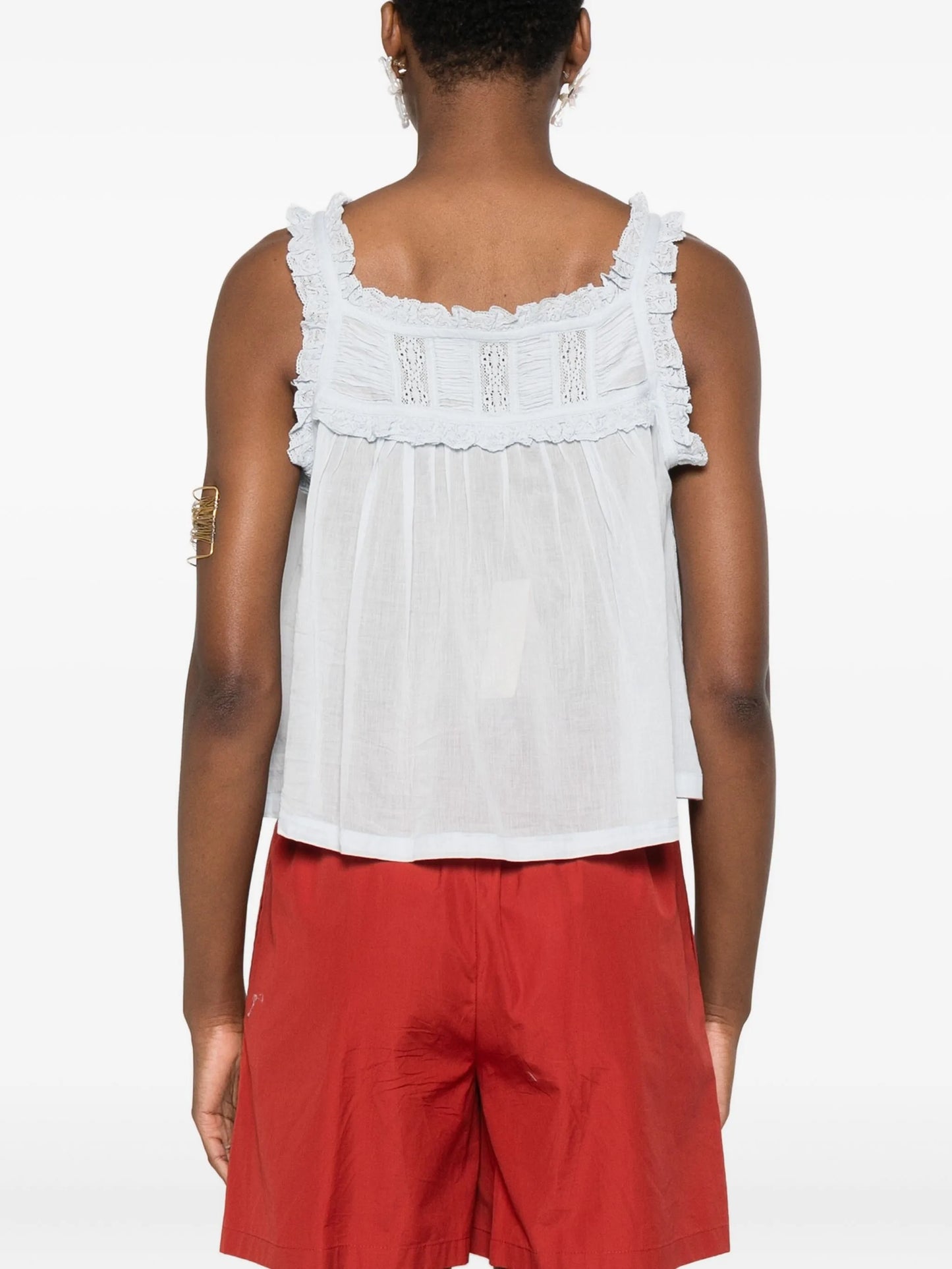 frill-trimmed button top