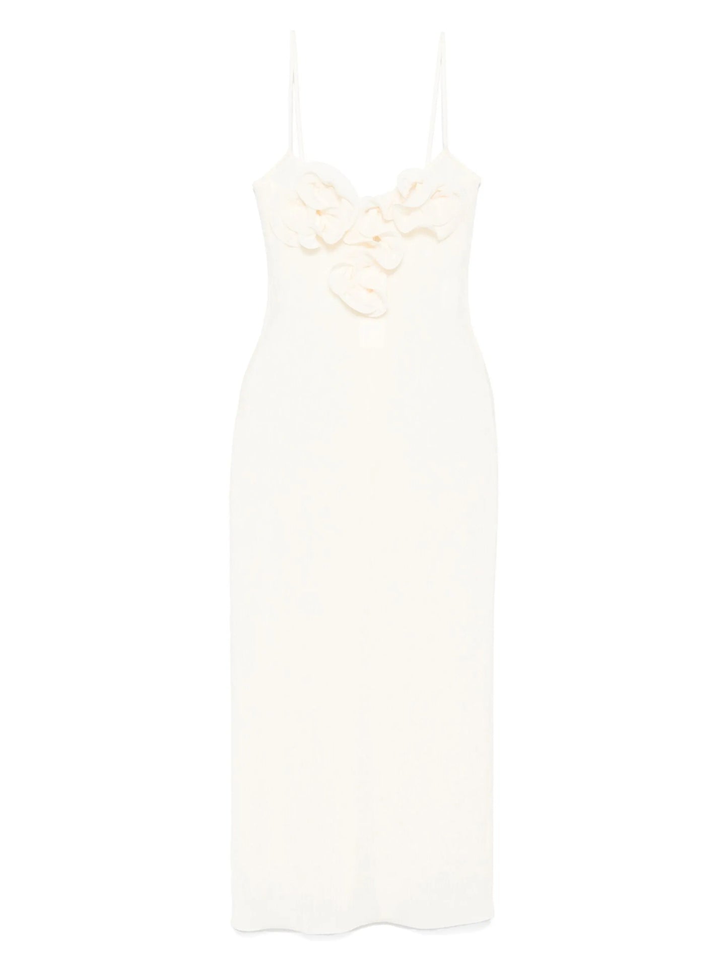 floral-appliqué midi dress