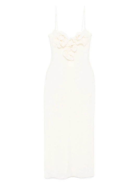 floral-appliqué midi dress