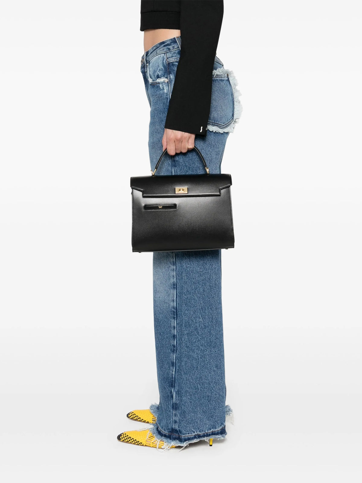 Mortimer calf leather top handle bag in black