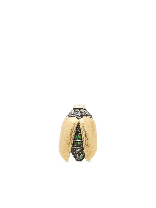 18K yellow gold mini Scarab diamond and tsavorite earring