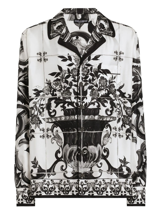 Majolica-print silk shirt