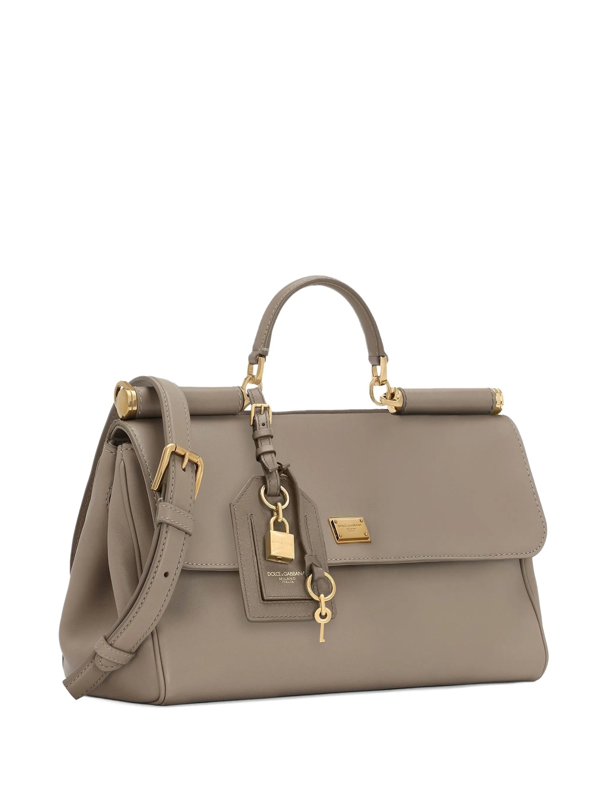 Sicily lock-charm leather tote bag