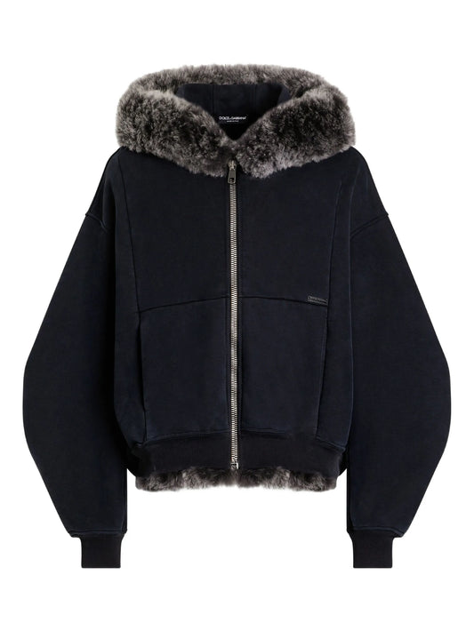 fur-trimmed zip-up hoodie