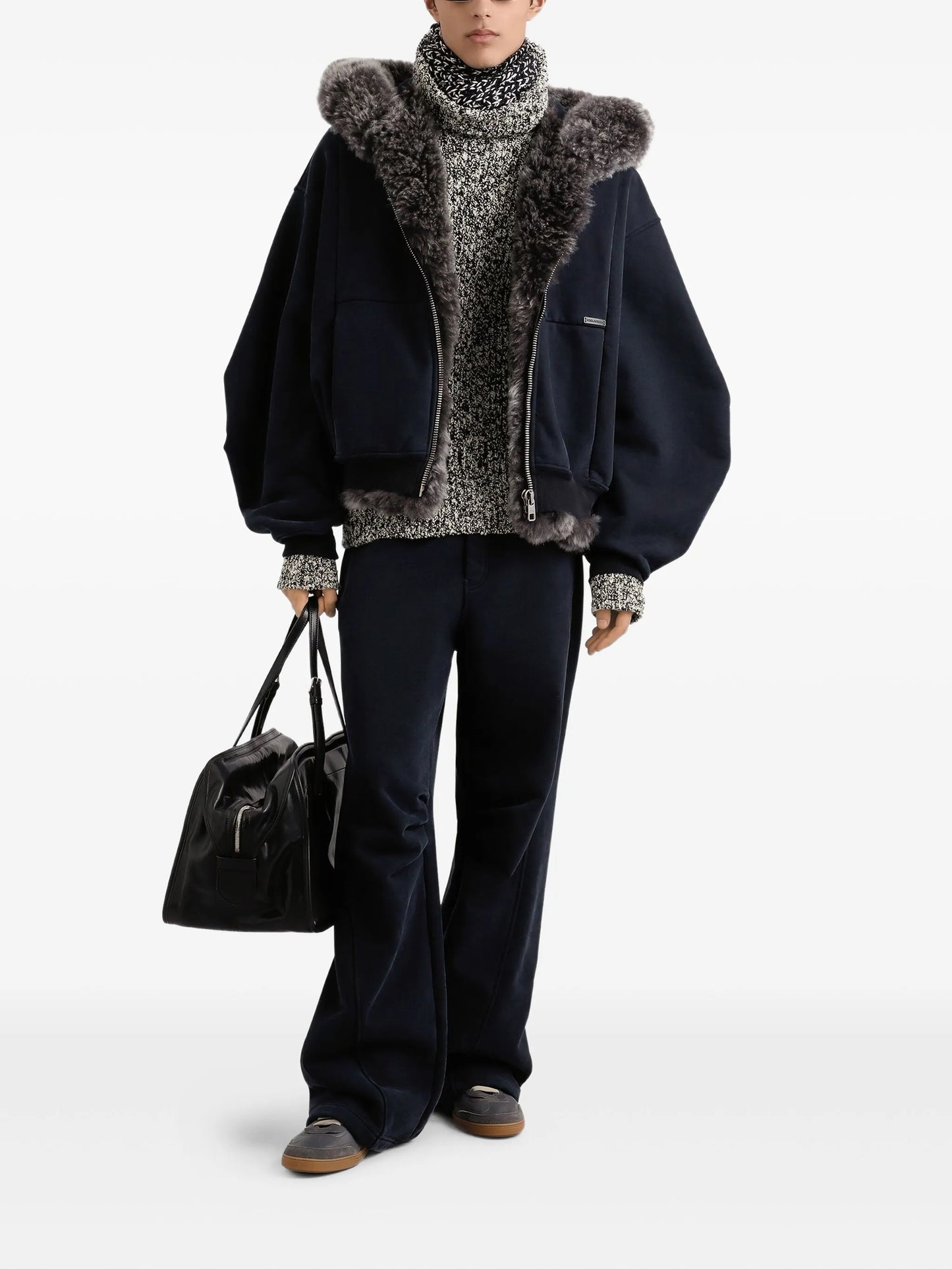 fur-trimmed zip-up hoodie