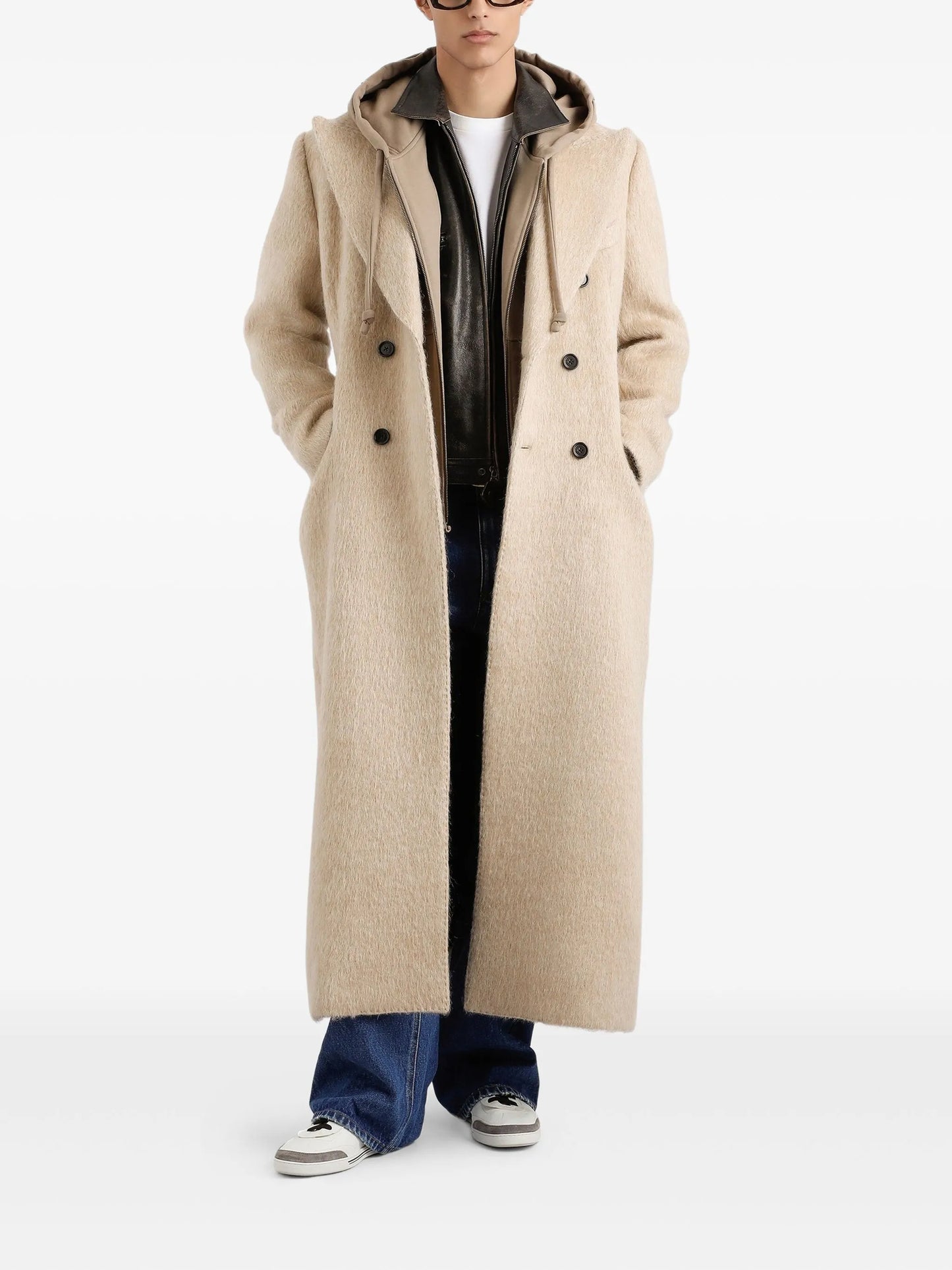 peak-lapel double-breasted coat