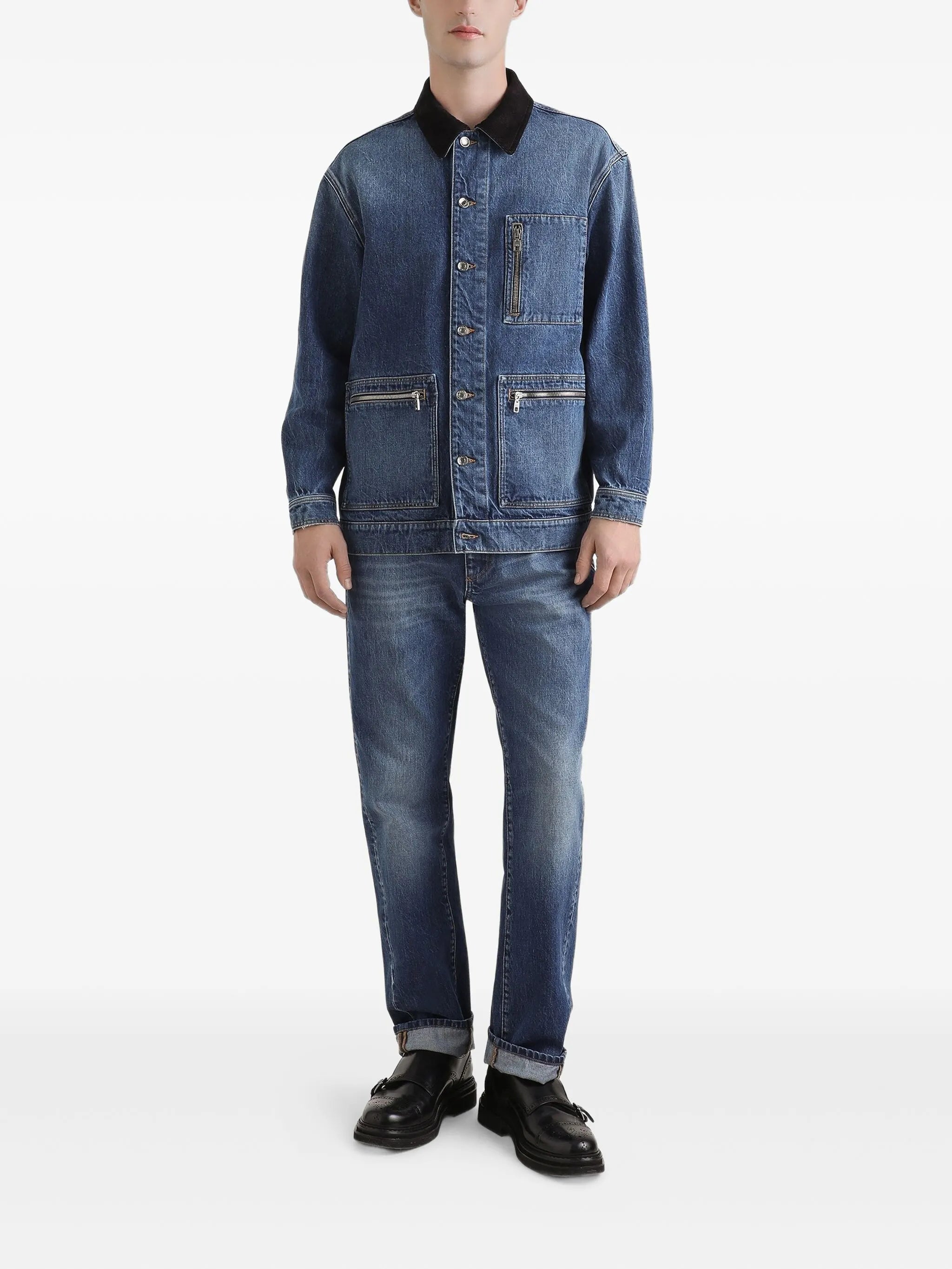 corduroy-collar denim jacket