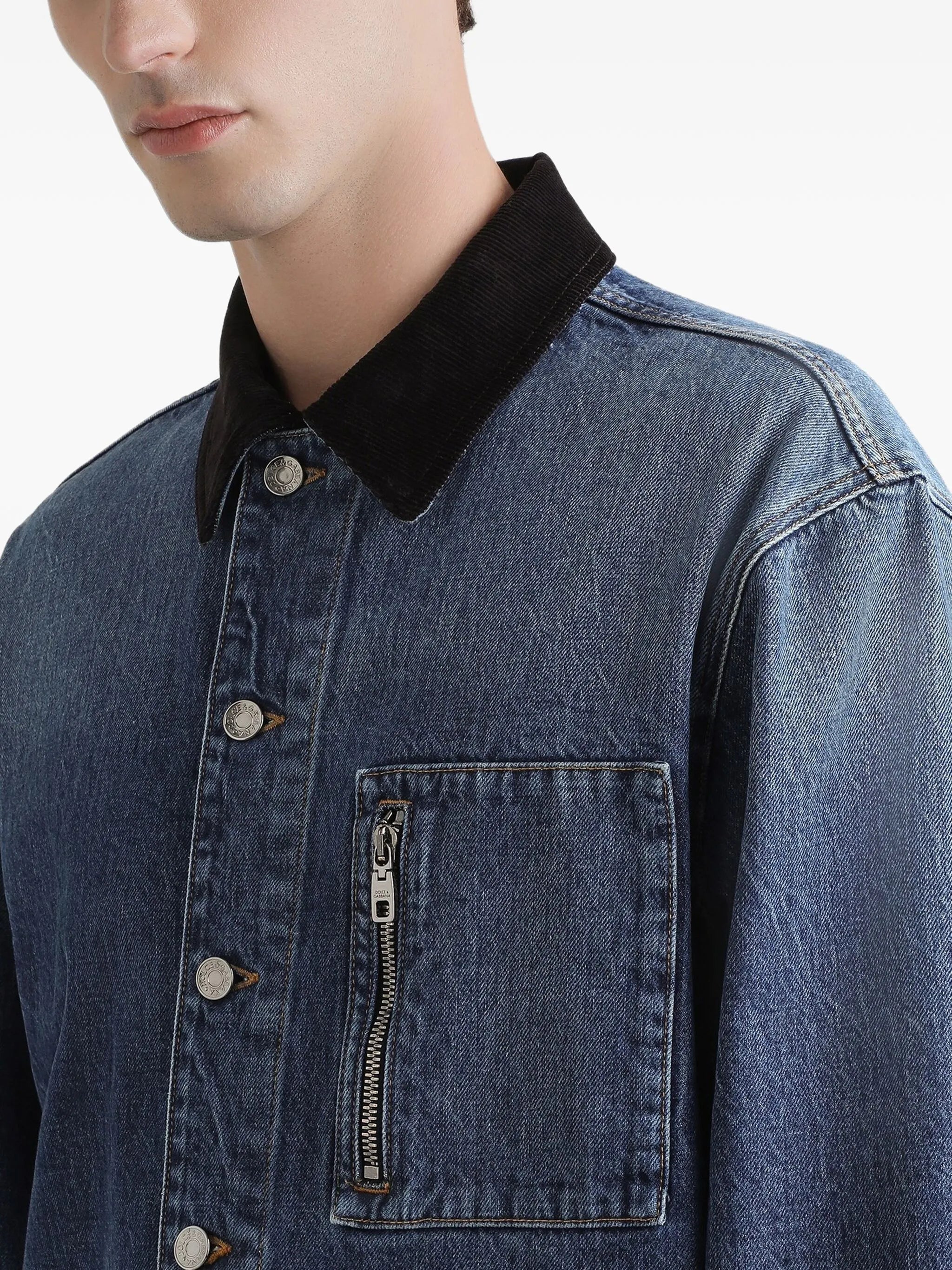 corduroy-collar denim jacket