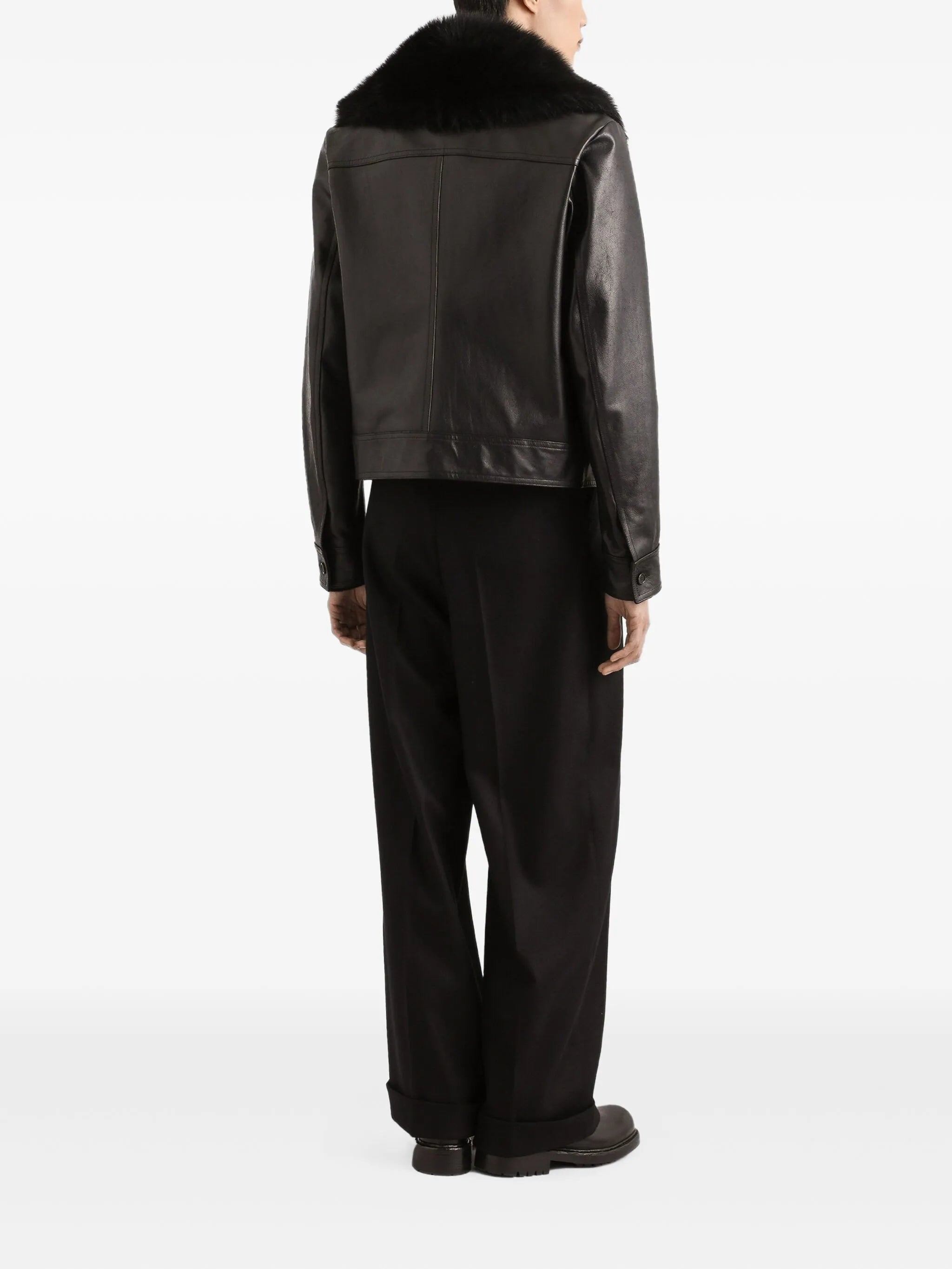 fur-collar leather jacket