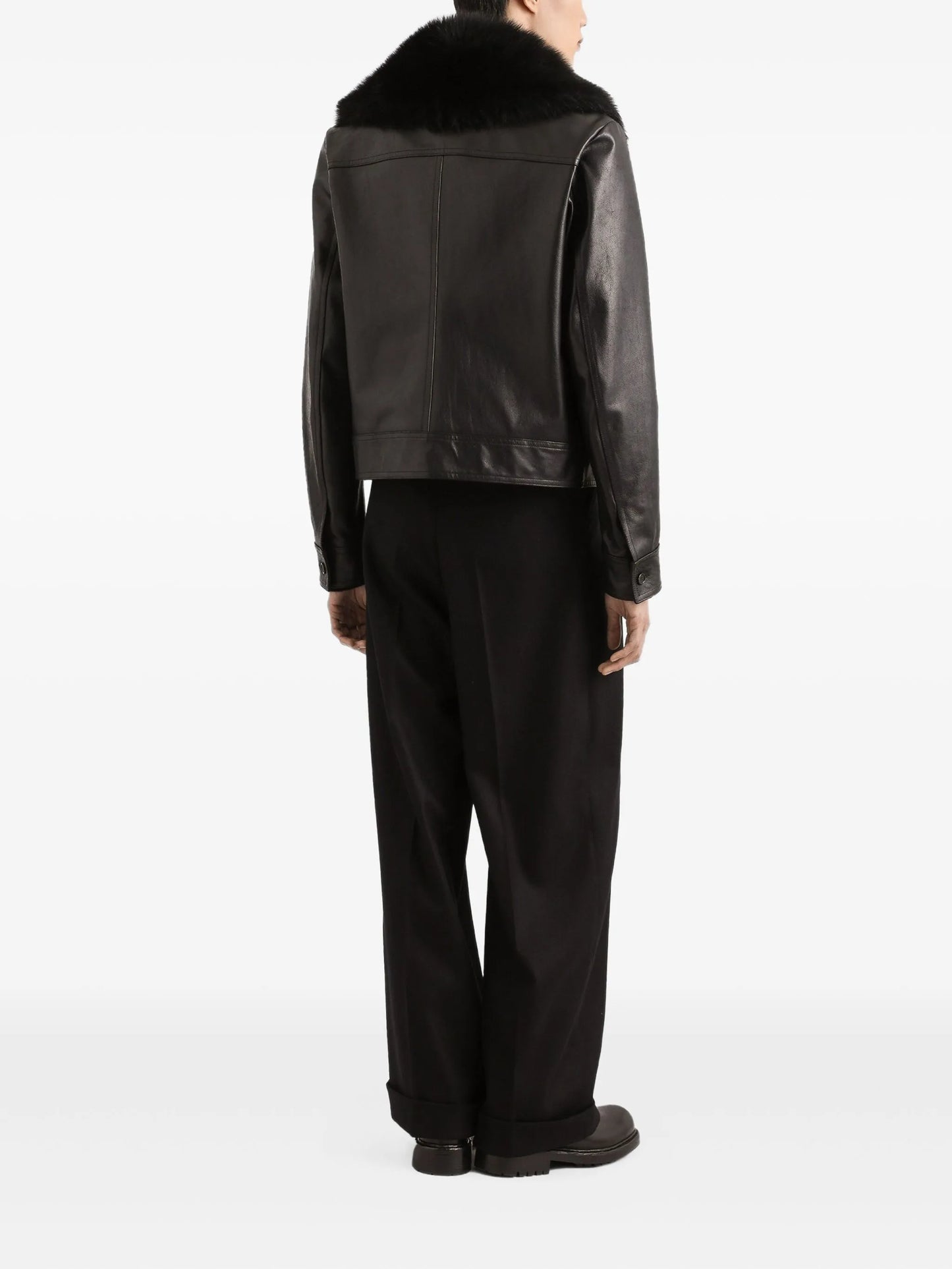 fur-collar leather jacket